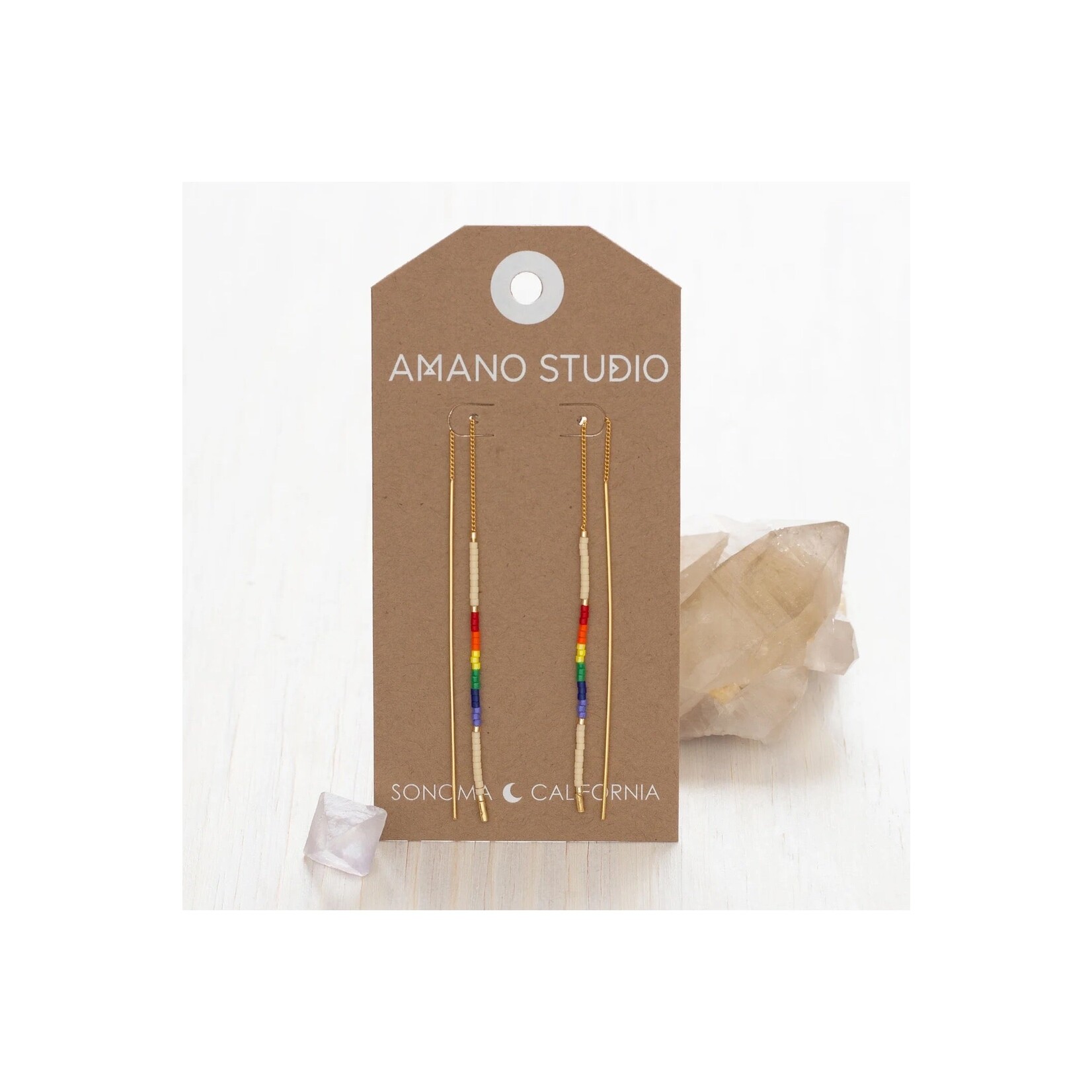 A Mano Miyuki Seed Bead Threader Earrings in Rainbow