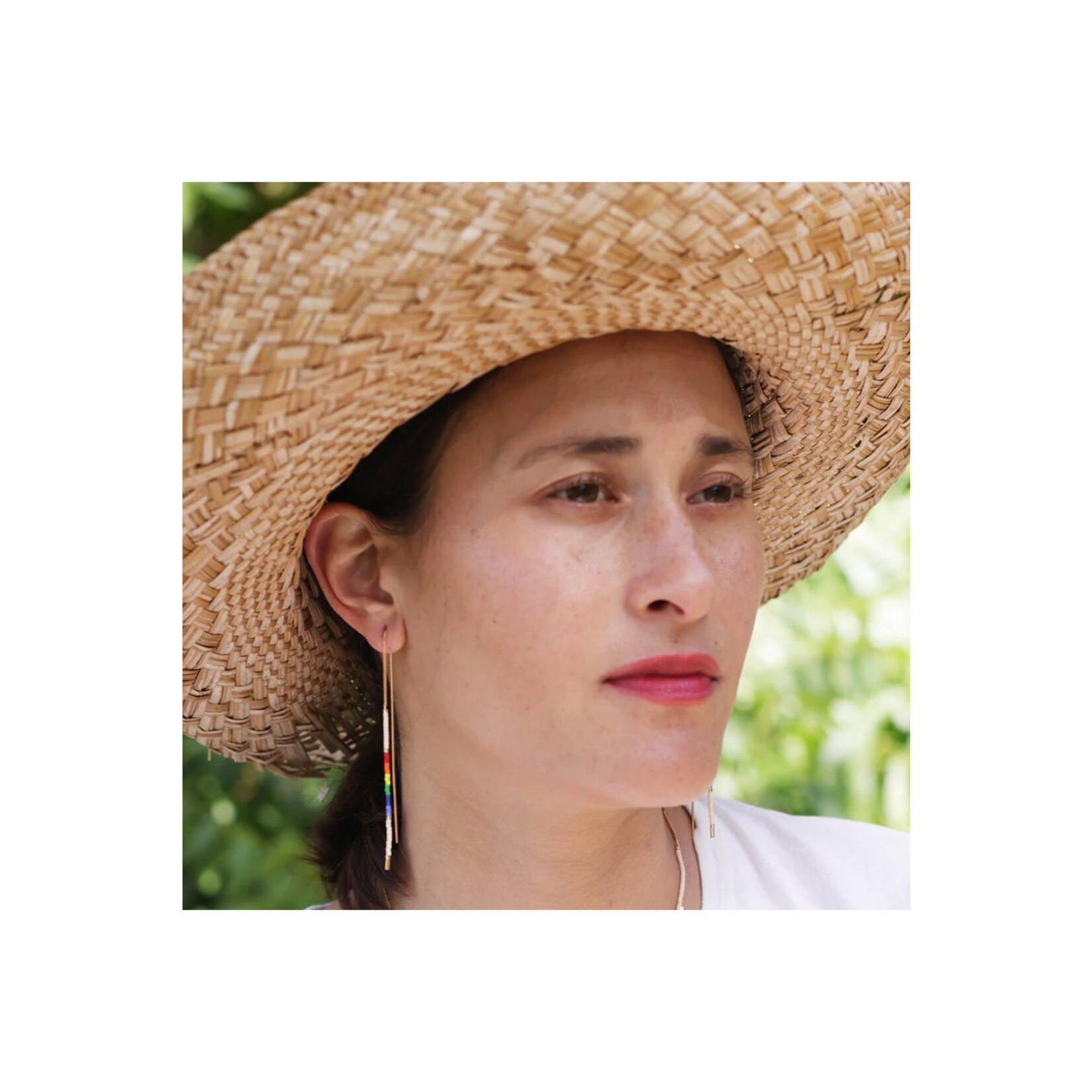 A Mano Miyuki Seed Bead Threader Earrings in Rainbow