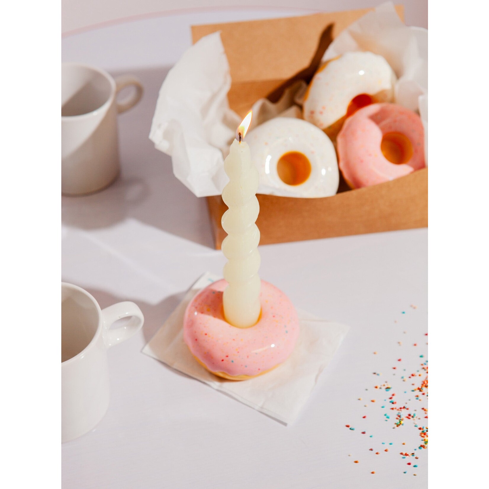 doiy Pink Donut Candle Holder