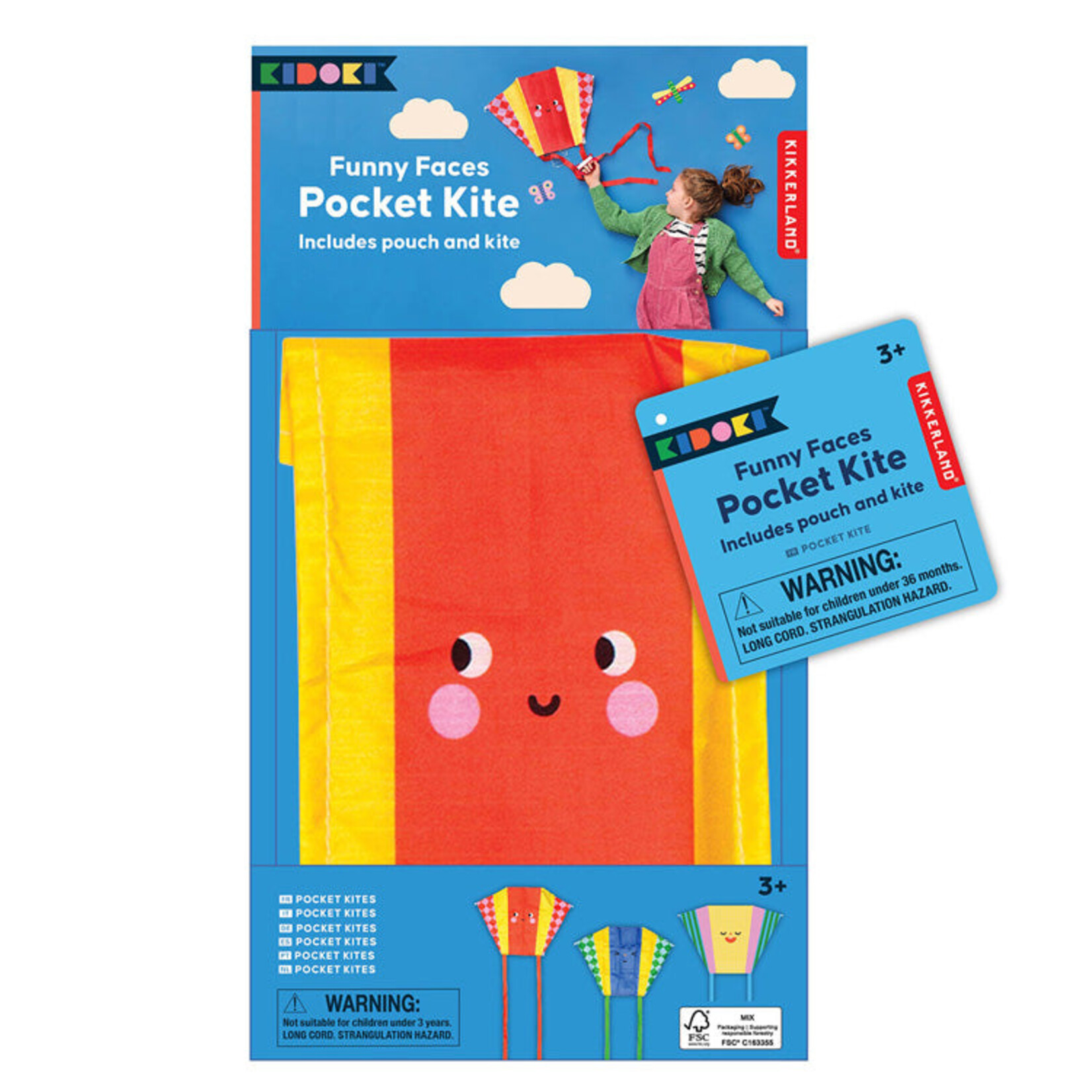 Kikkerland Funny Faces Pocket Kites - asst.
