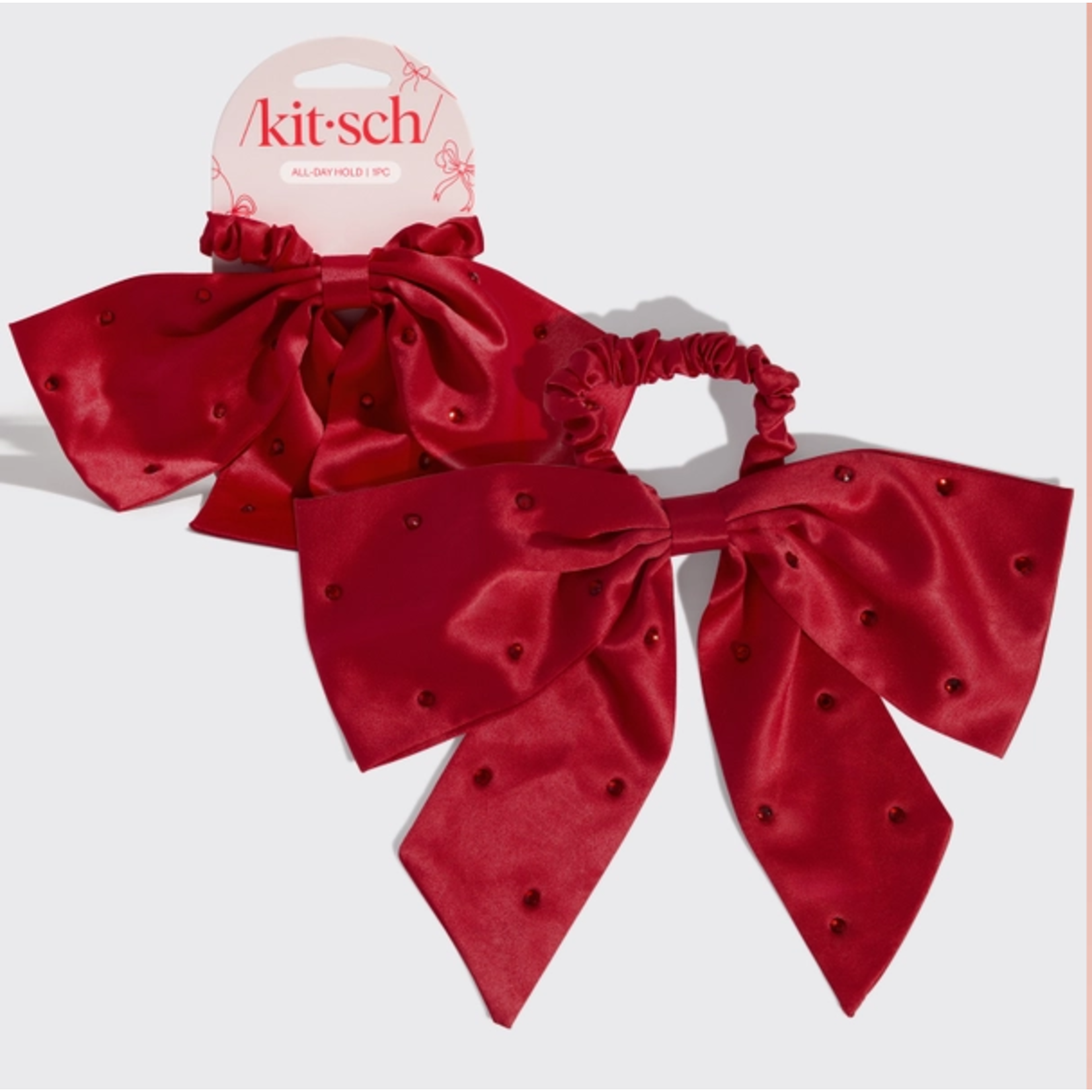 Kitsch Satin & Rhinestone Bow Holiday Scrunchie