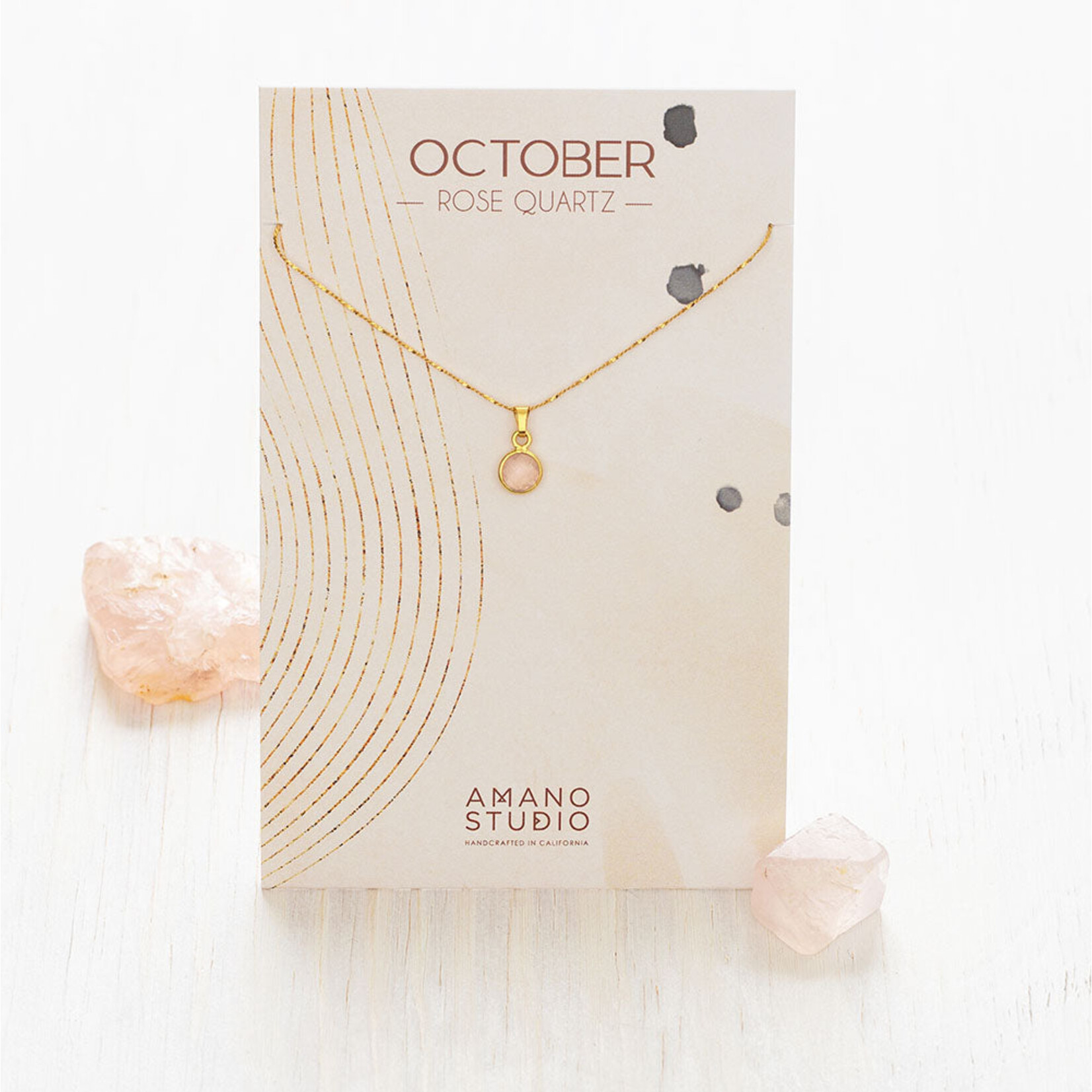 A Mano October Birthstone Necklace - Rose Quartz