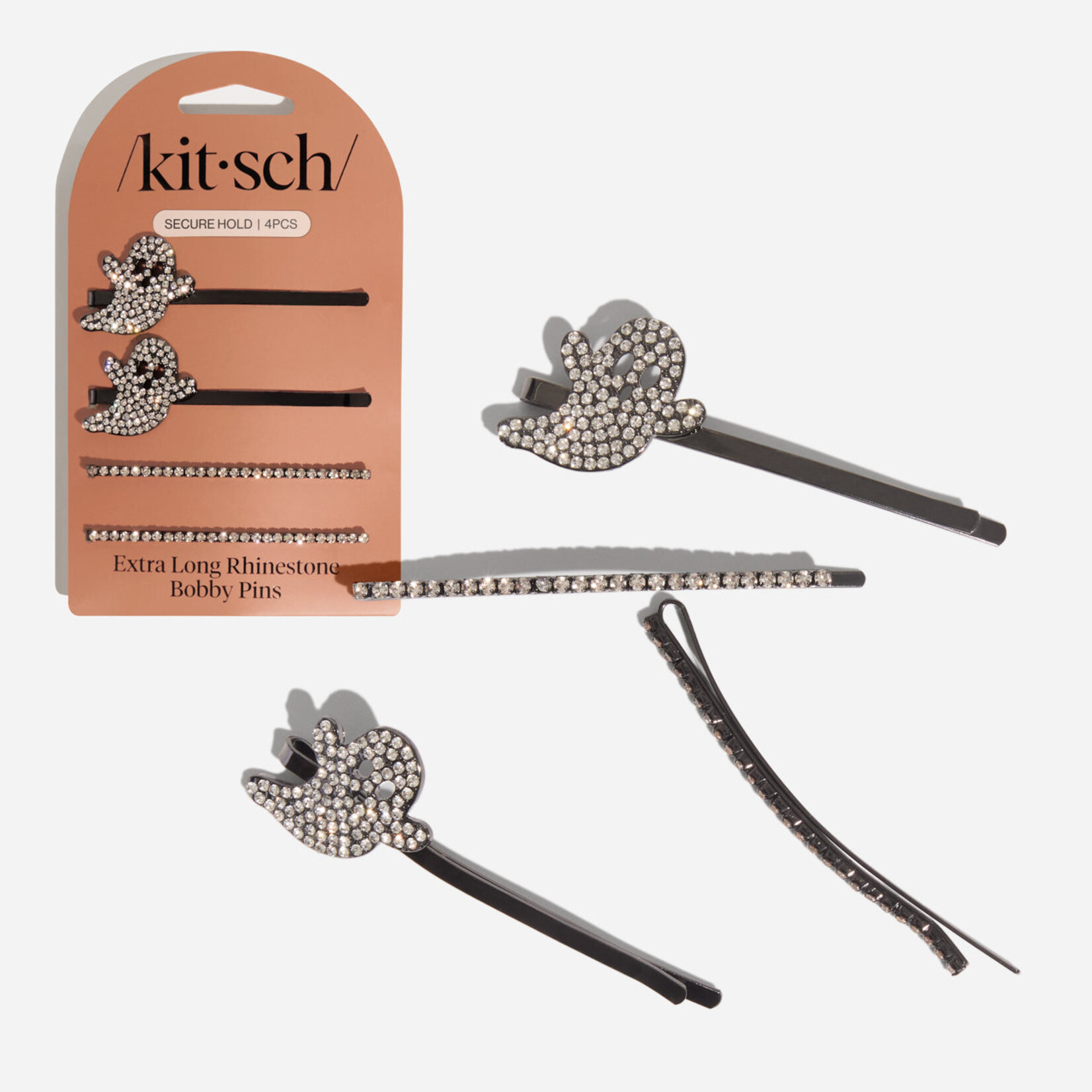 Kitsch Rhinestone Ghost Bobby Pins Set