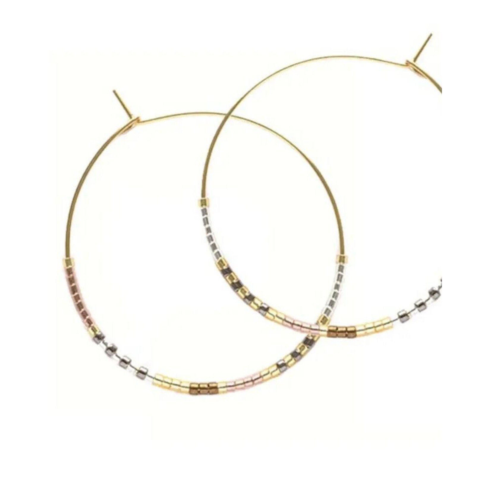 A Mano Japanese Seed Bead Hoops in Champagne