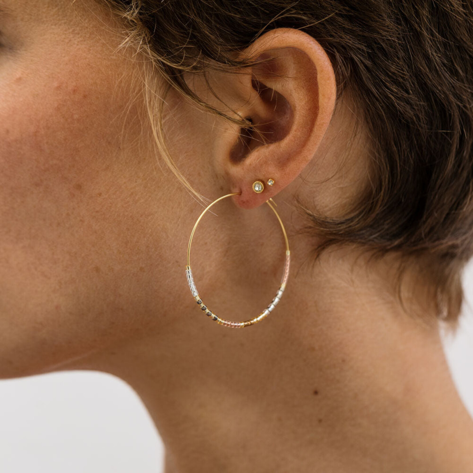 A Mano Japanese Seed Bead Hoops in Fiesta