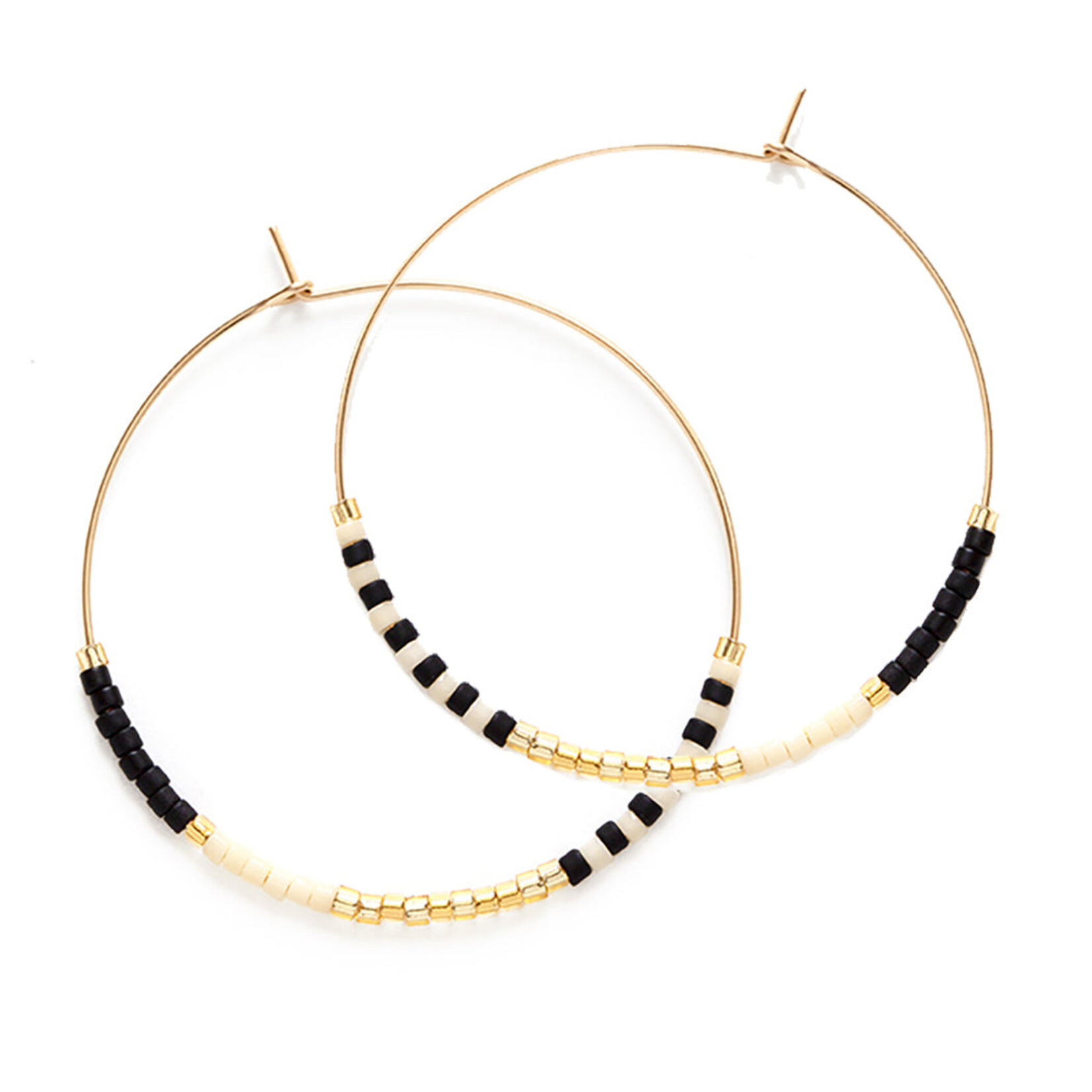 A Mano Japanese Seed Bead Hoops in Black and Bone