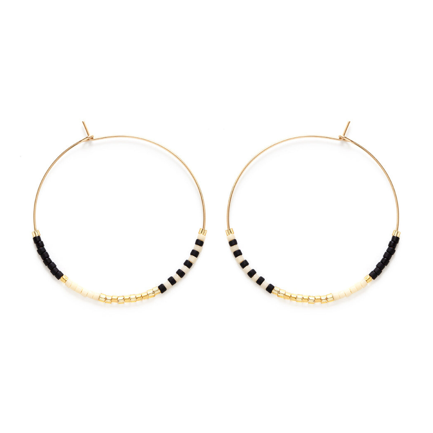 A Mano Japanese Seed Bead Hoops in Black and Bone