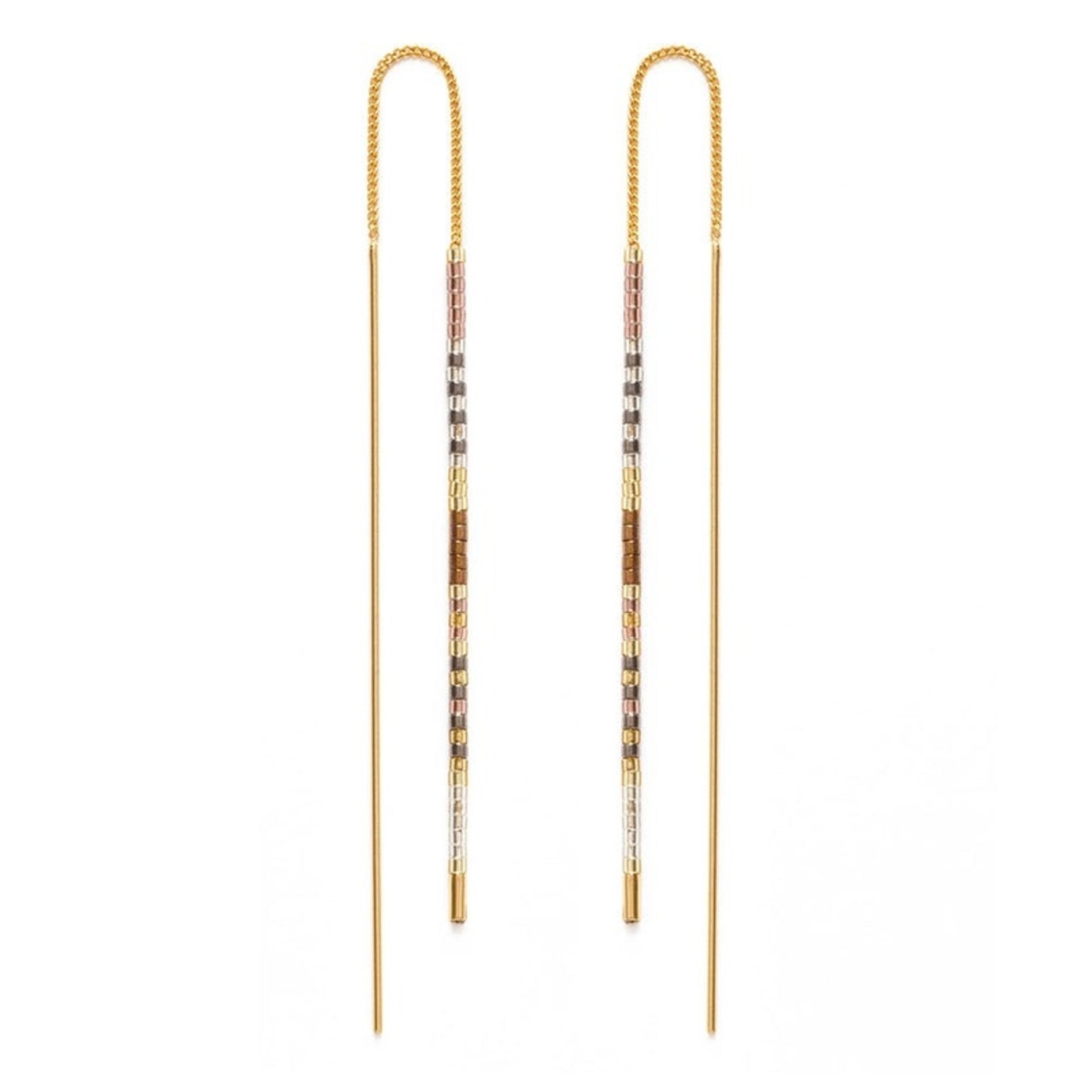 A Mano Miyuki Seed Bead Threader Earrings in Champagne