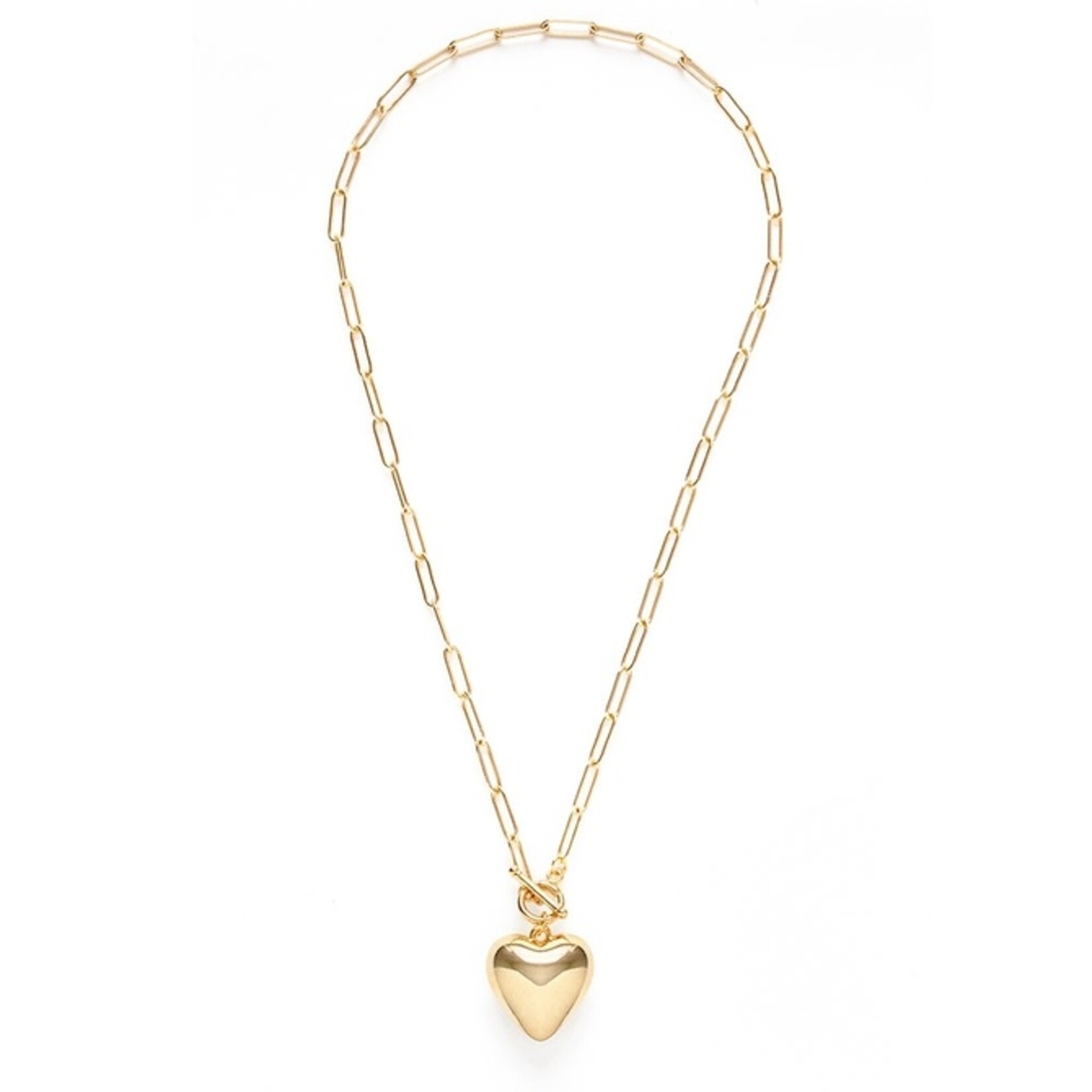 A Mano Puffed Heart On Toggle Chain Necklace