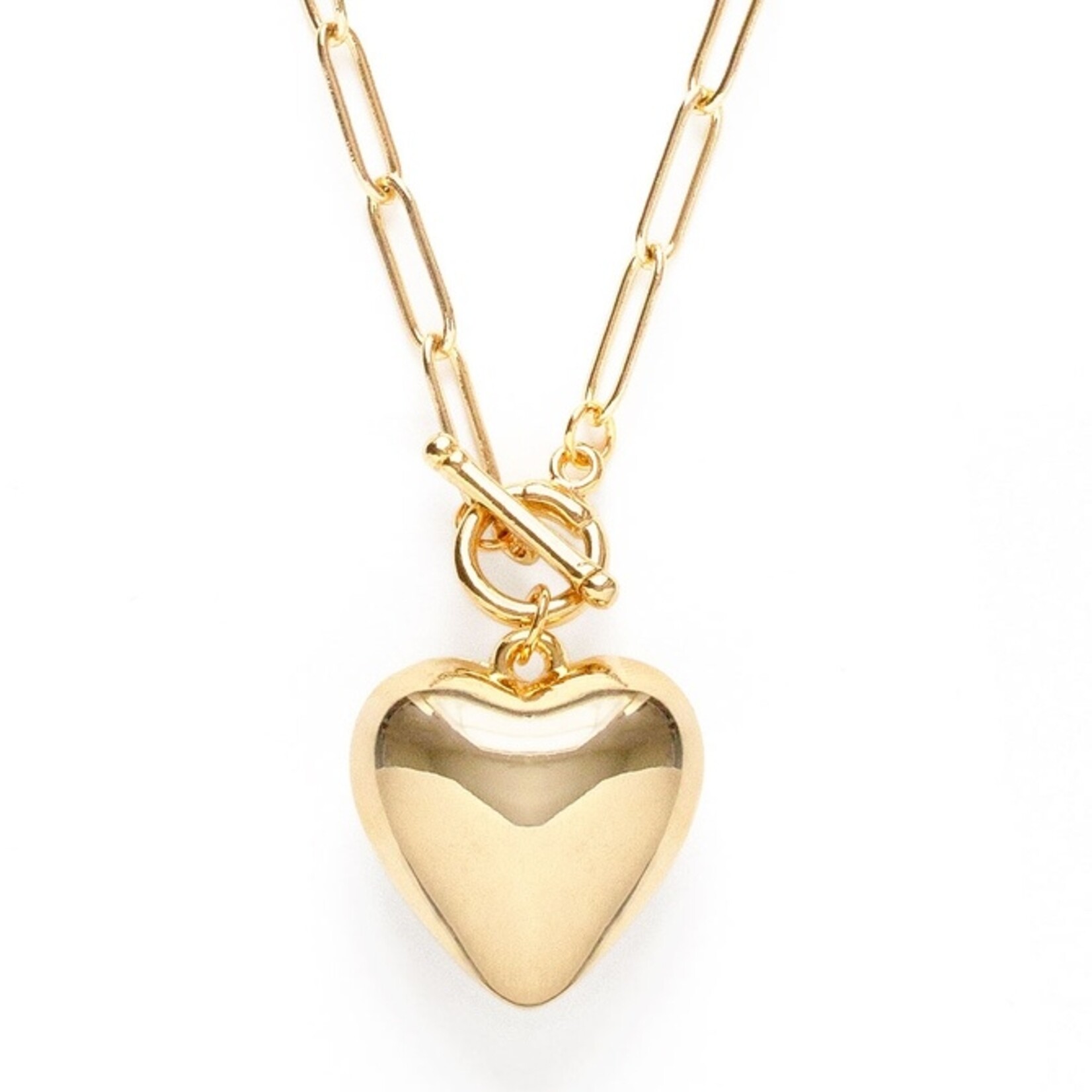 A Mano Puffed Heart On Toggle Chain Necklace