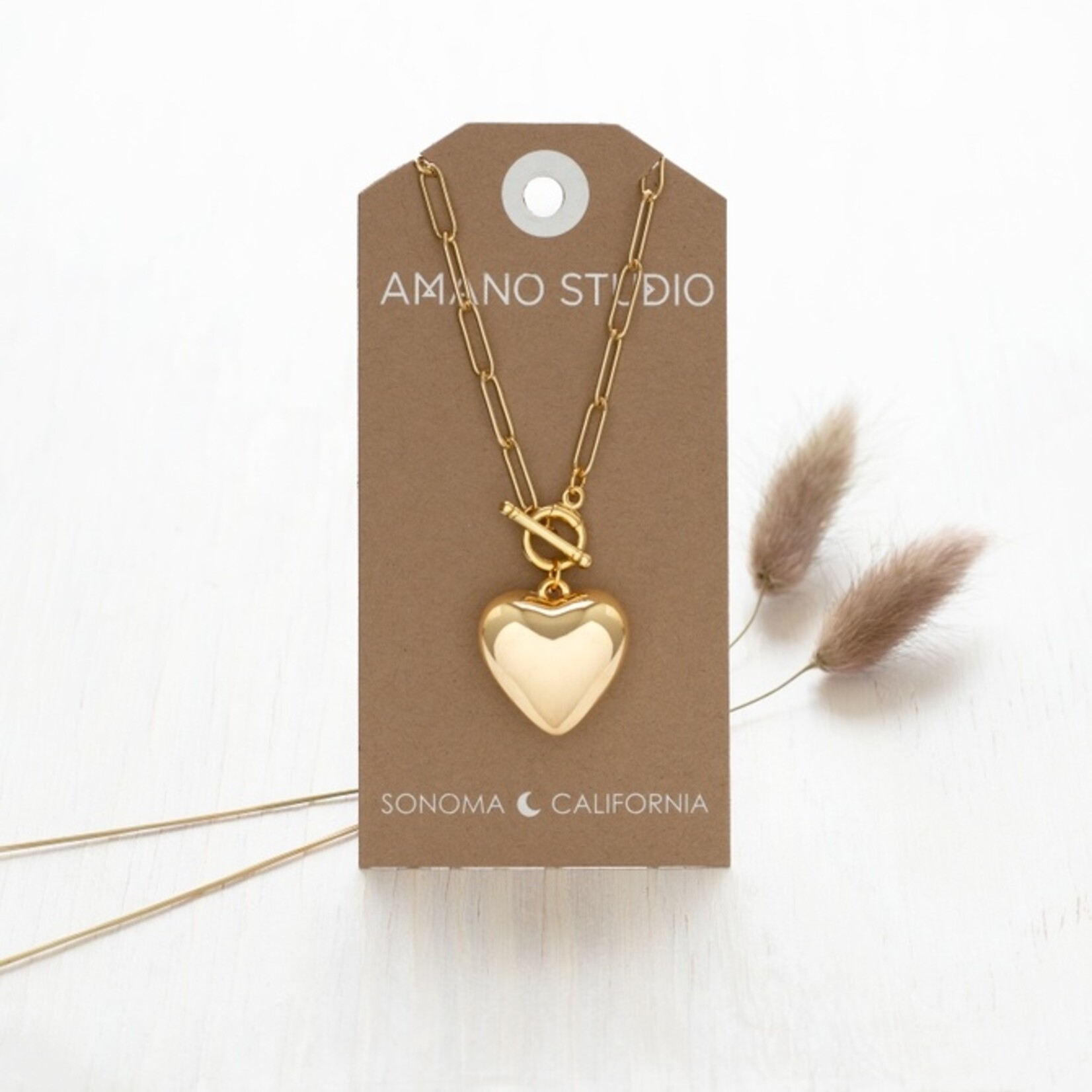 A Mano Puffed Heart On Toggle Chain Necklace