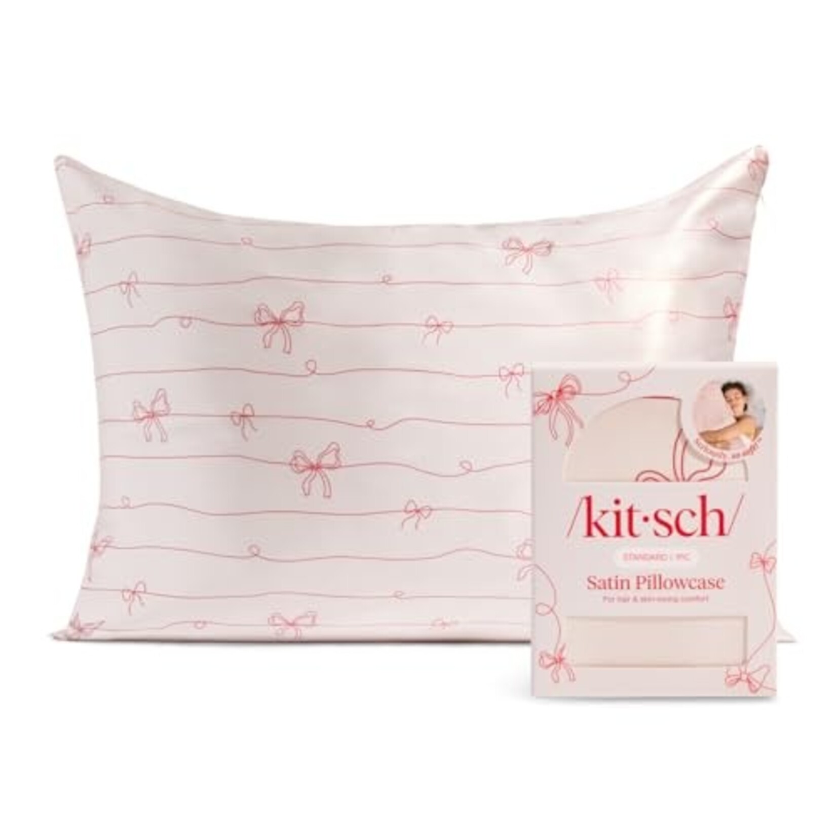 Kitsch Striped Bows Holiday Satin Pillowcase