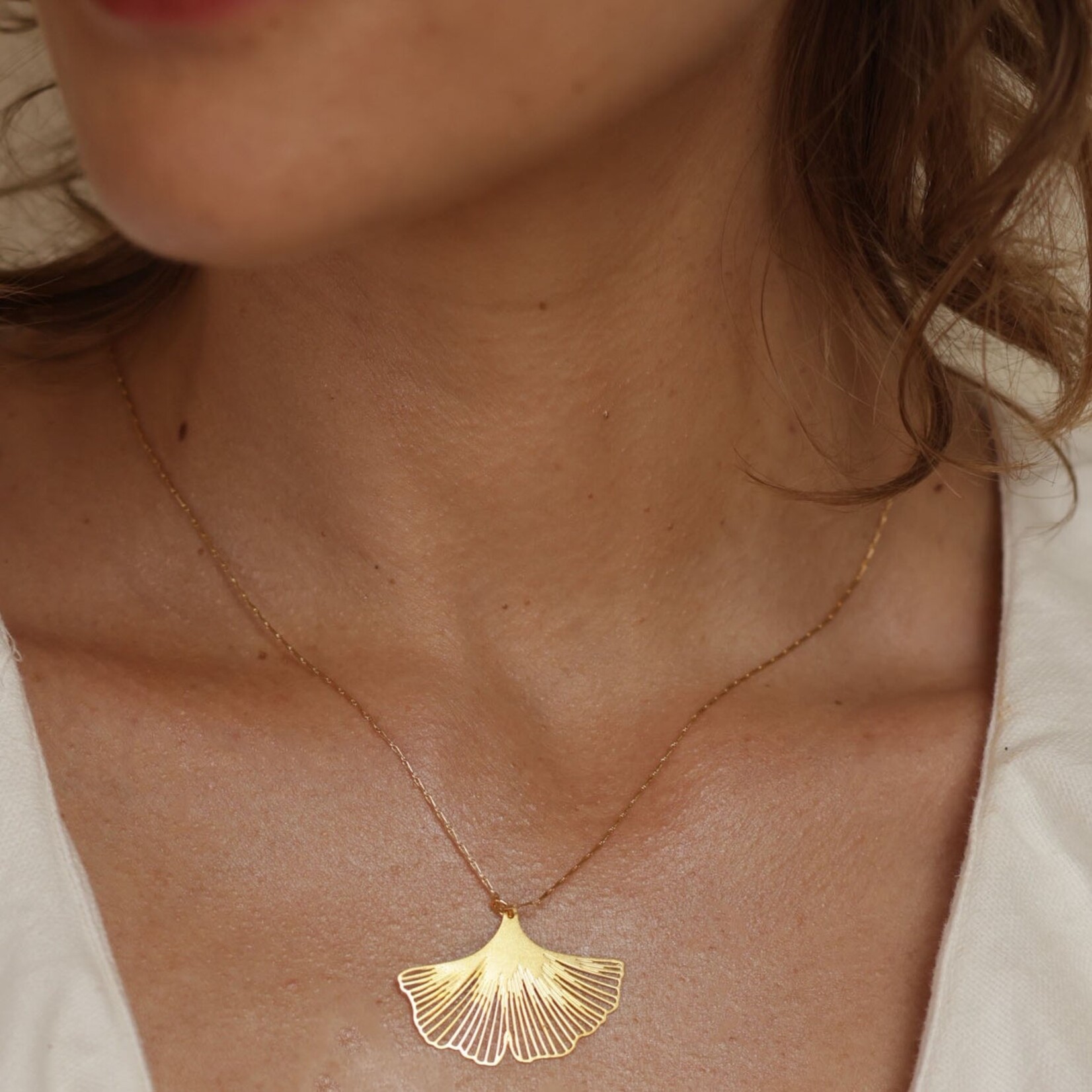 A Mano Gold Ginkgo Leaf Necklace