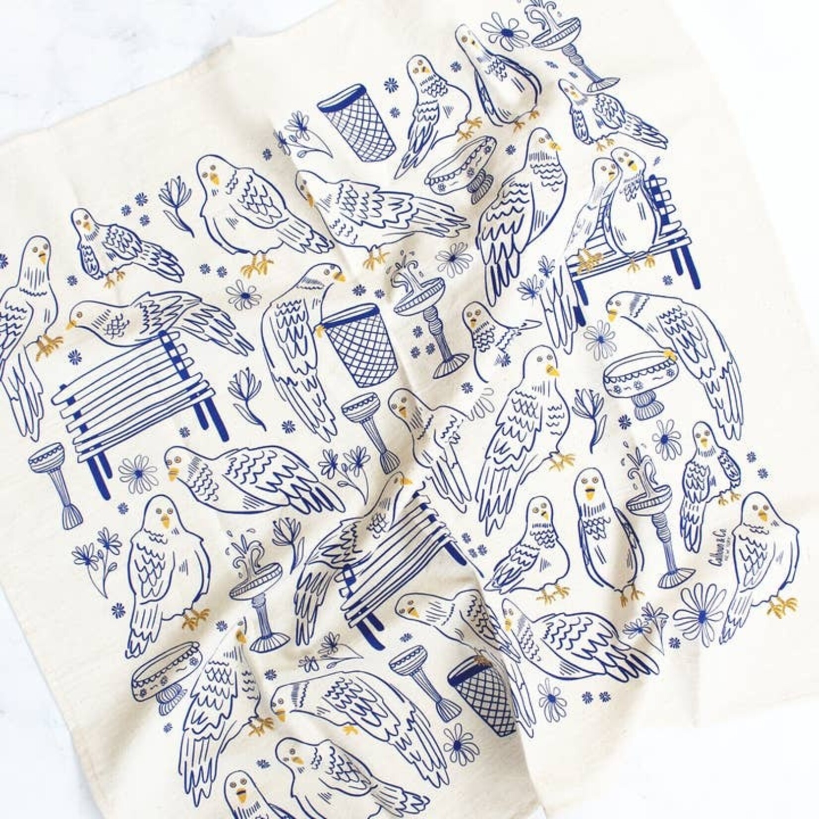 Calhoun & Co. Park Pigeon Pals Blue Tea Towel