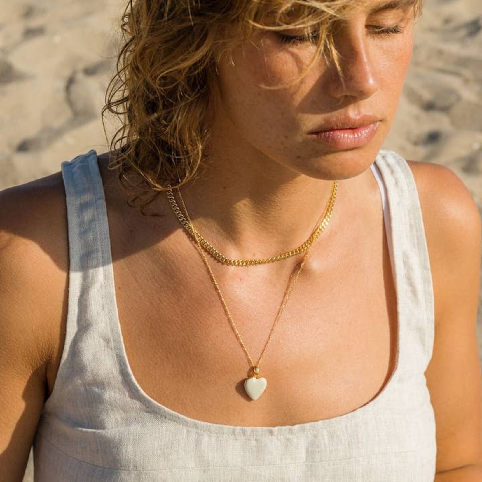 A Mano Heart Locket Necklace Large in Beige