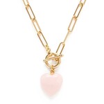 A Mano Rose Quartz Roxy Chain Heart Toggle Clasp Necklace