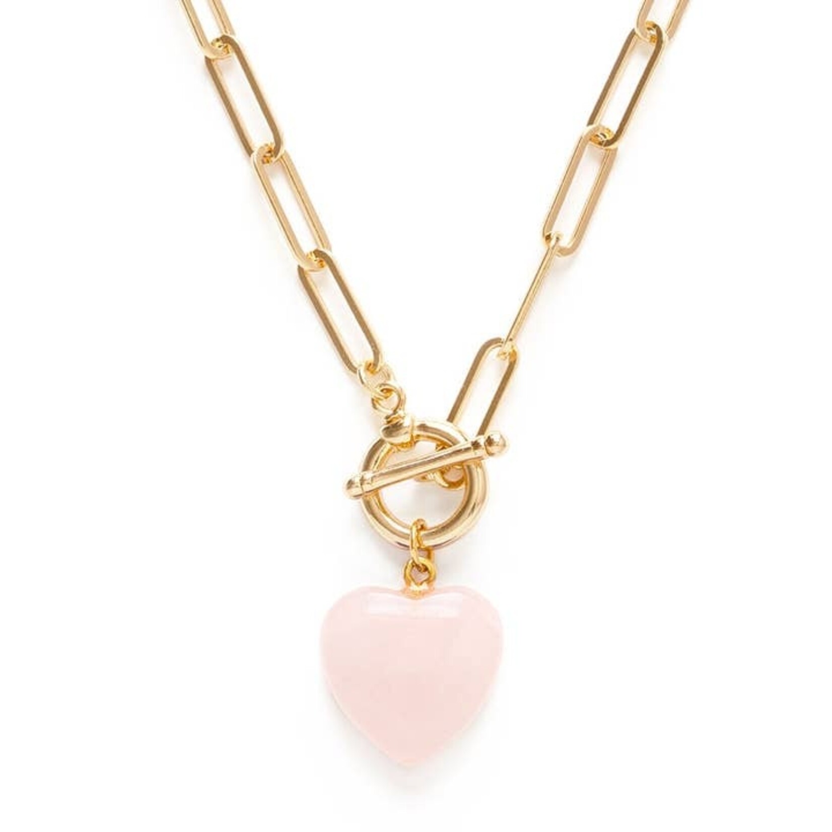 A Mano Rose Quartz Roxy Chain Heart Toggle Clasp Necklace