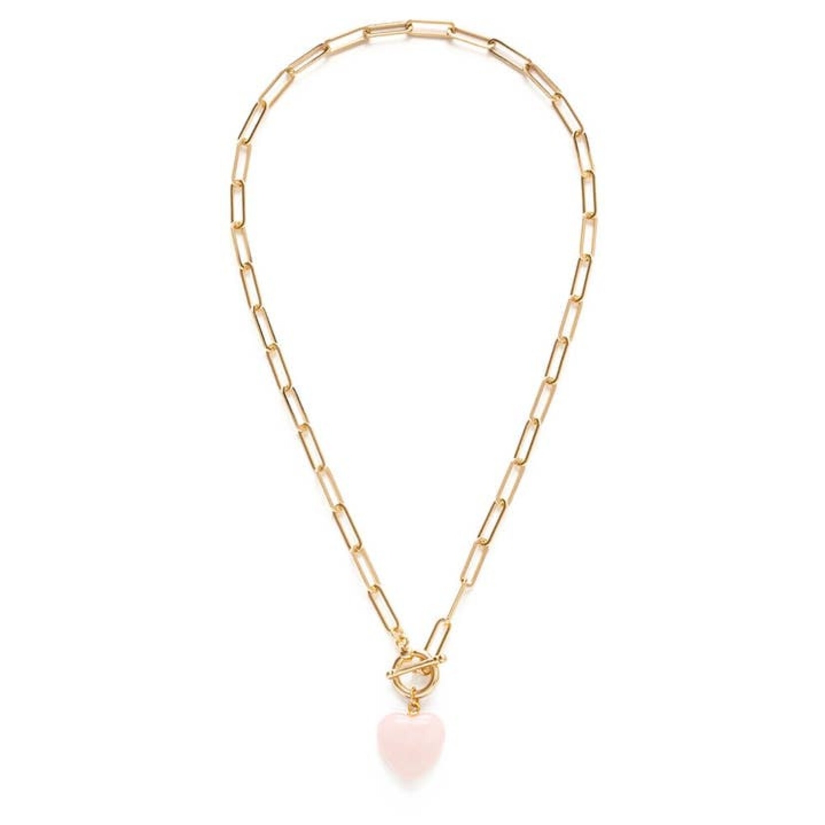 A Mano Rose Quartz Roxy Chain Heart Toggle Clasp Necklace