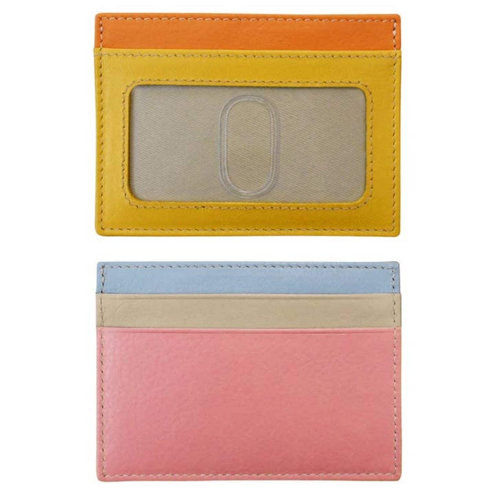 ili Leather Flat CC/ID Holder in Pink/Rainbow