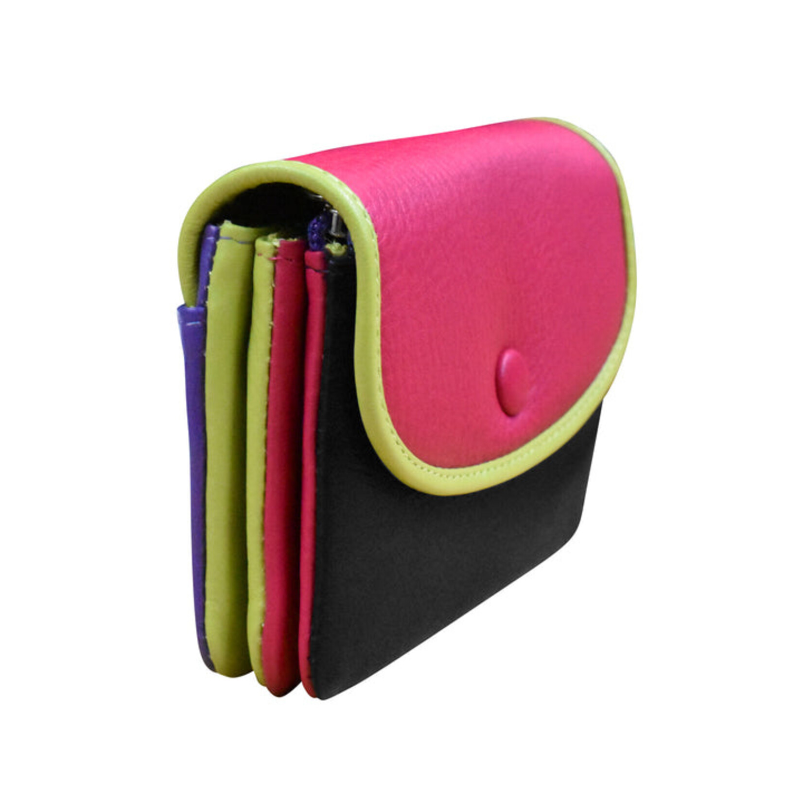 Intercontinental Leather Industries Small Card and Coin Wallet in Black Brights