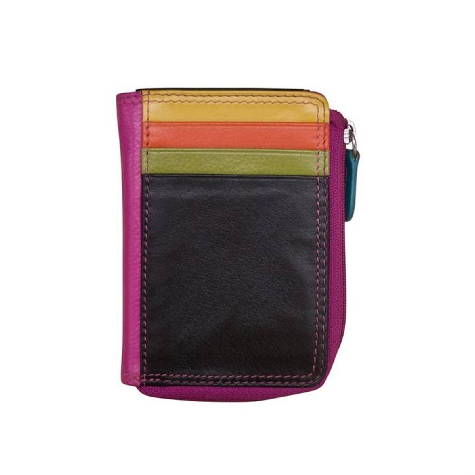 ili Leather CC/ID Holder w/Zip Pocket in Black Brights