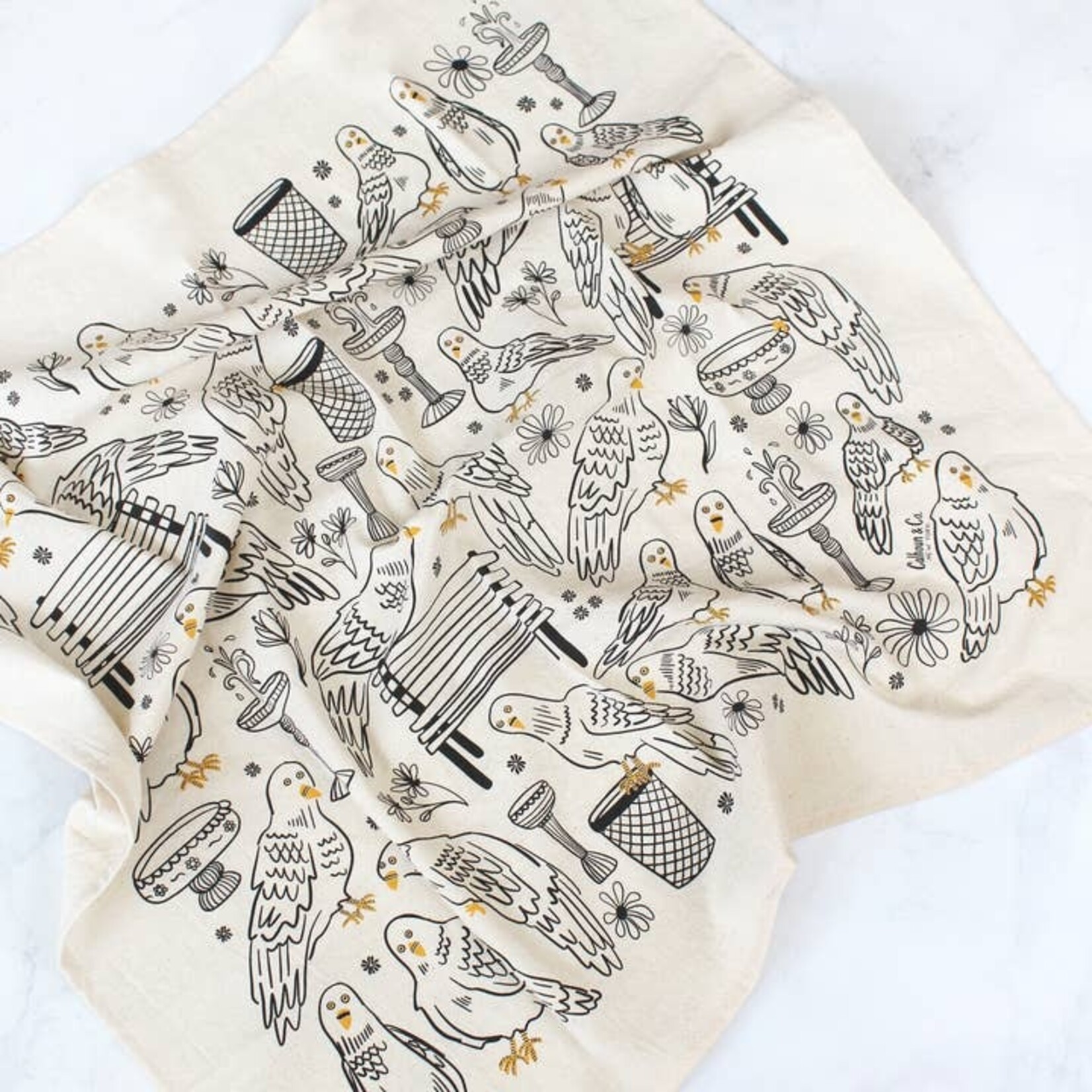 Calhoun & Co. Pigeon Pals Park Tea Towel in Grey
