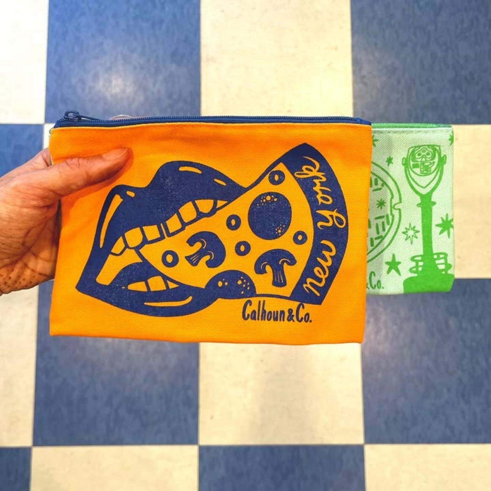 Calhoun & Co. Pizza Mouth NY Zipper Pouch in Orange / Blue