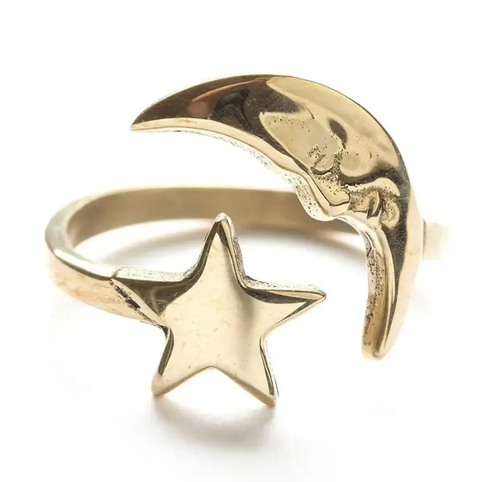 A Mano Crescent Moon & Star Ring