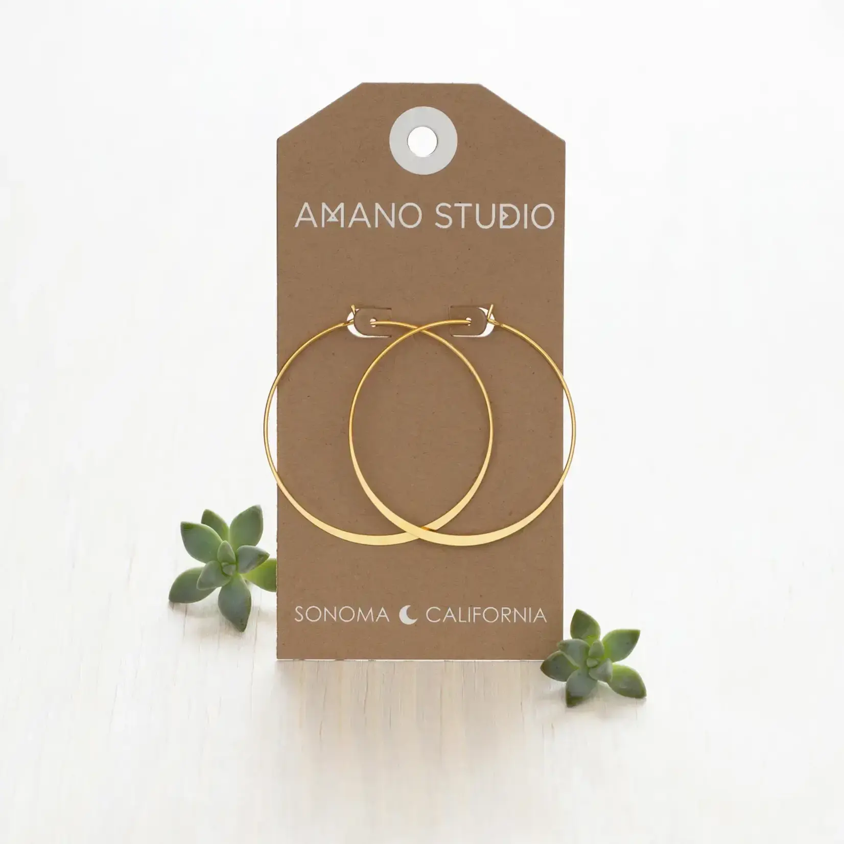 A Mano Flattened Round Hoop Earrings in Gold