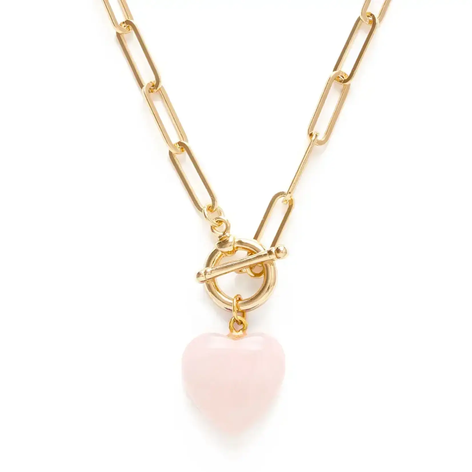A Mano Rose Quartz Roxy Chain Heart Toggle Clasp Necklace