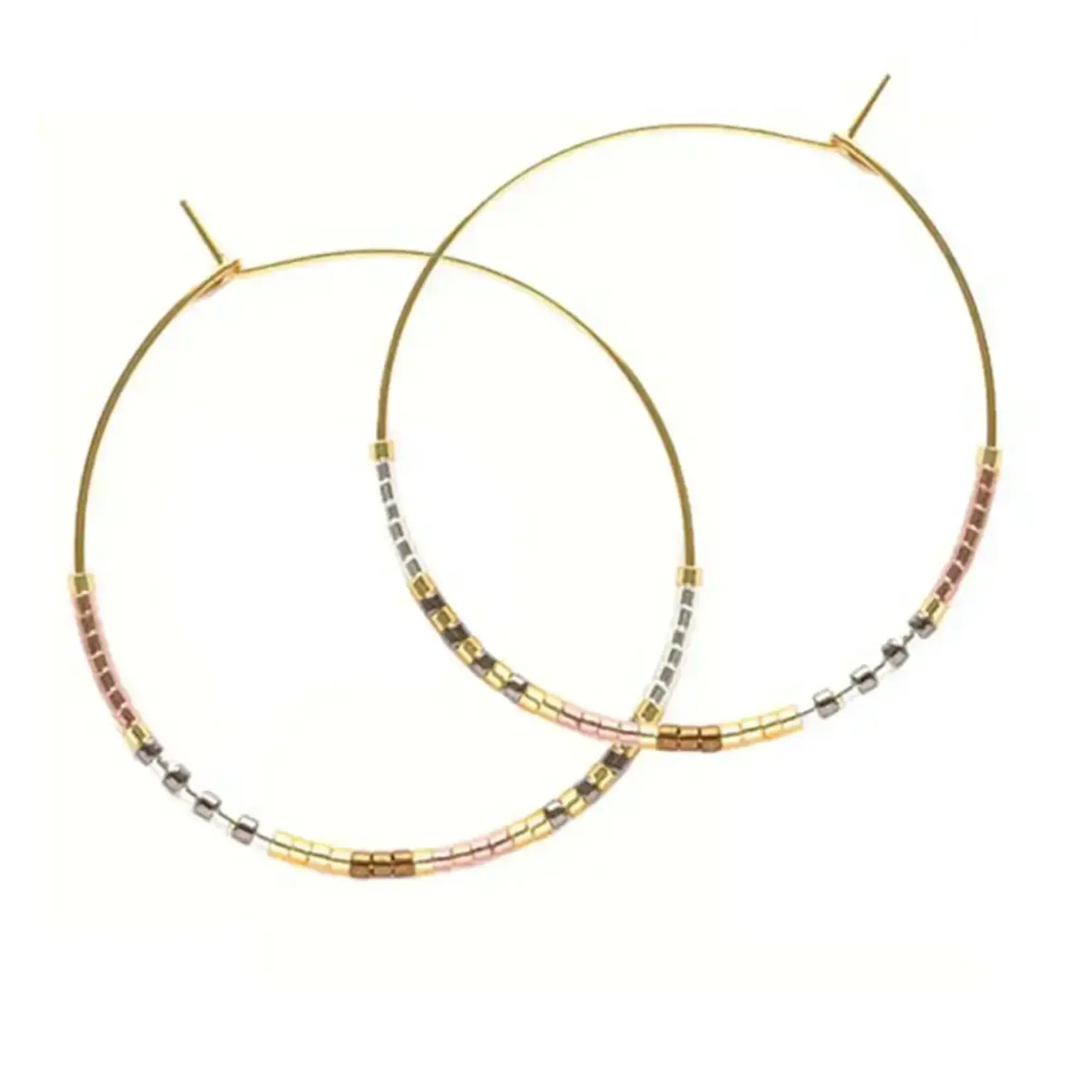 A Mano Japanese Seed Bead Hoops in Champagne
