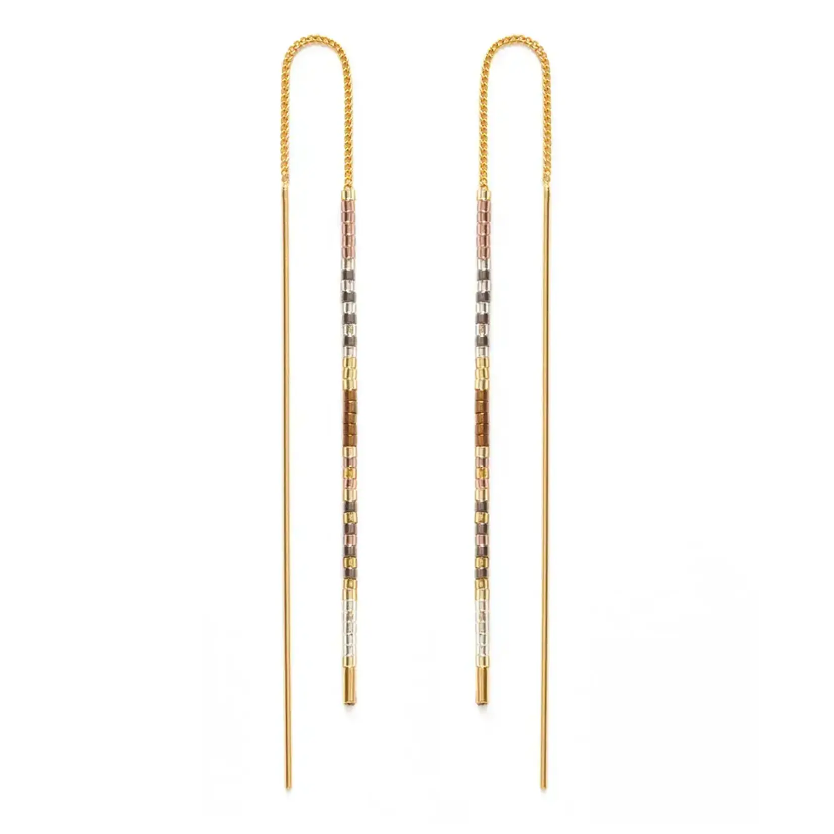 A Mano Miyuki Seed Bead Threader Earrings in Champagne
