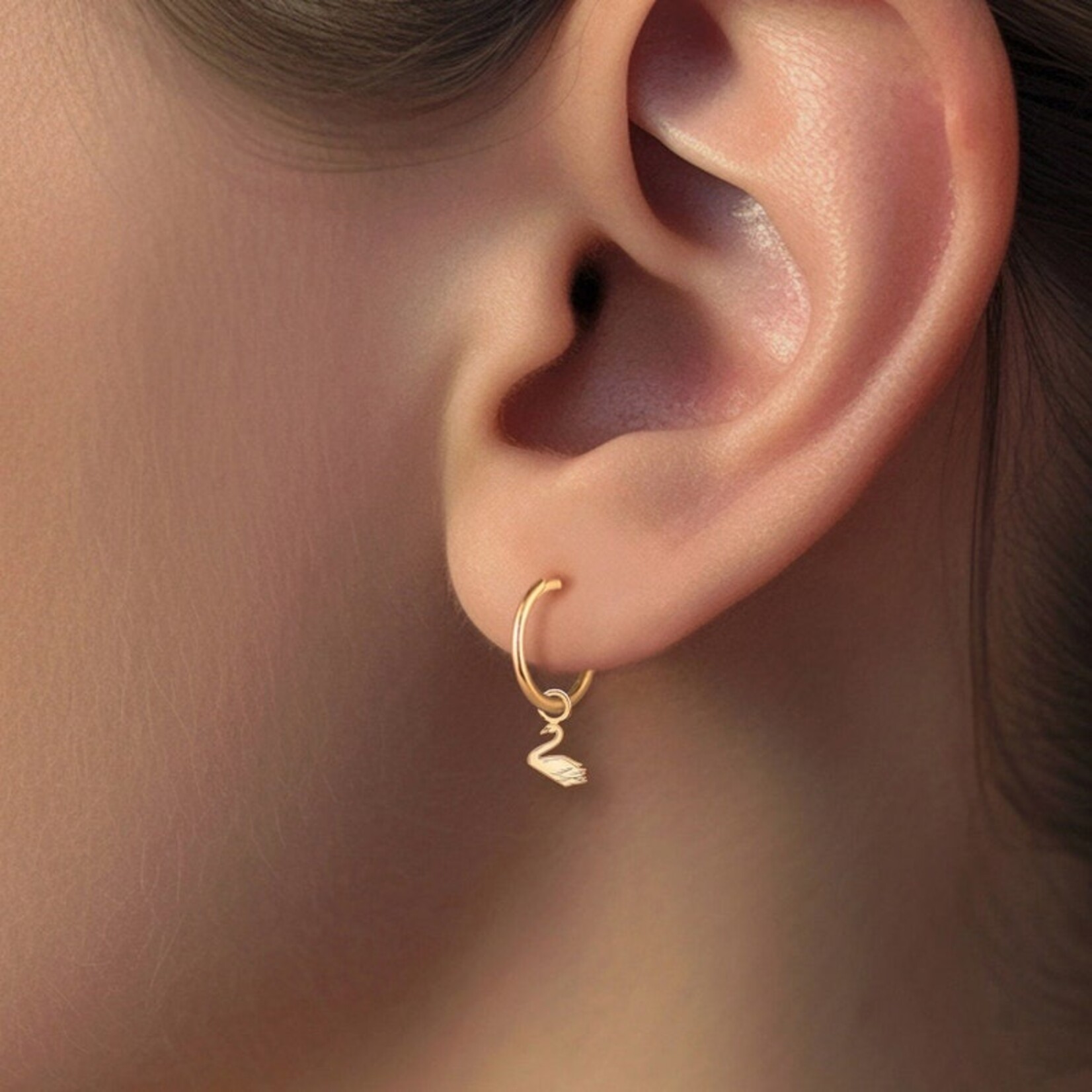 A Mano Tiny Swan Charm Huggie Hoop Earrings