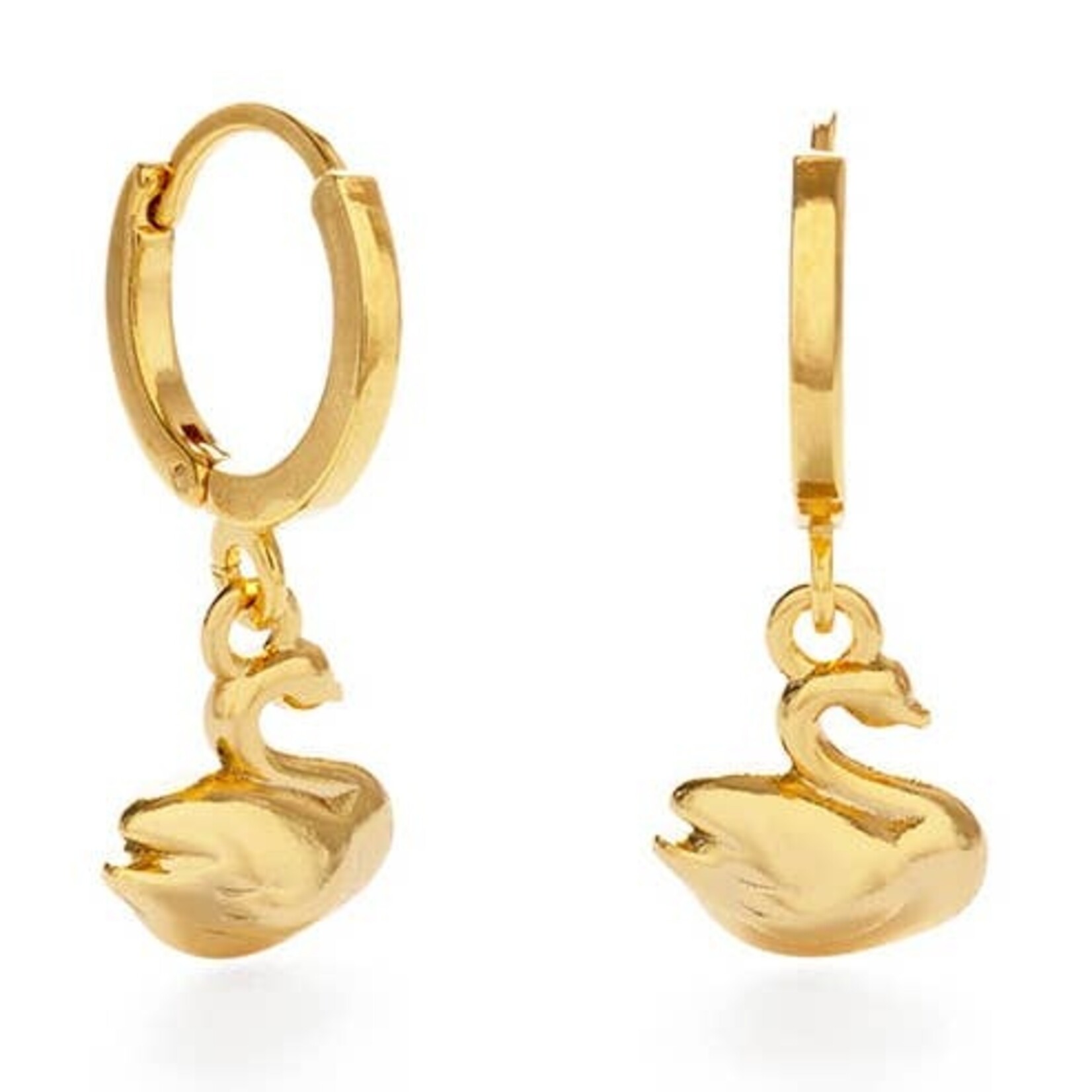 A Mano Tiny Swan Charm Huggie Hoop Earrings