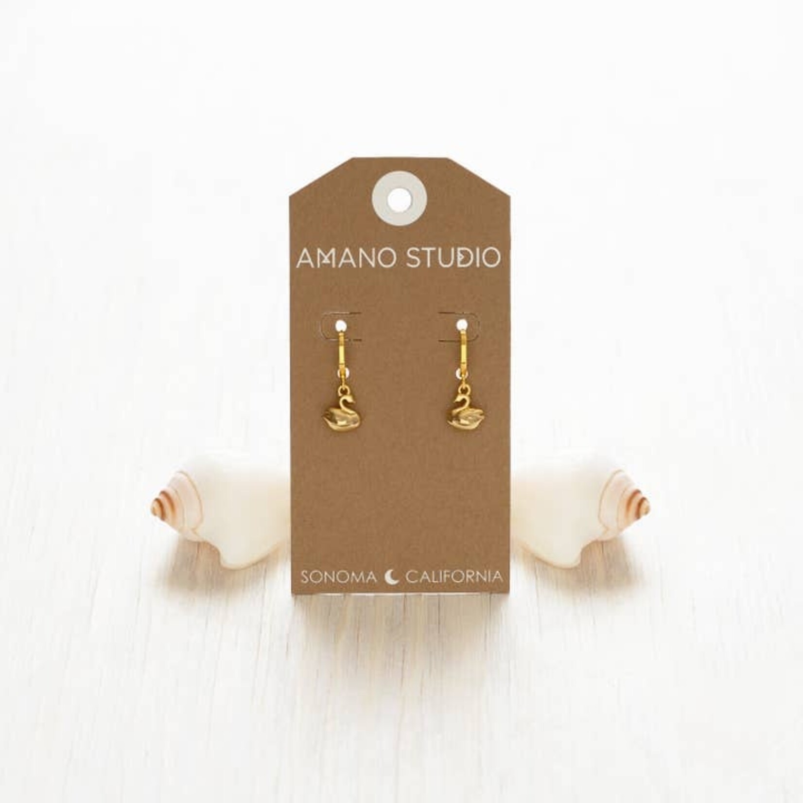 A Mano Tiny Swan Charm Huggie Hoop Earrings
