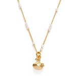 A Mano Tiny Swan on Pearl Station Chain Necklace
