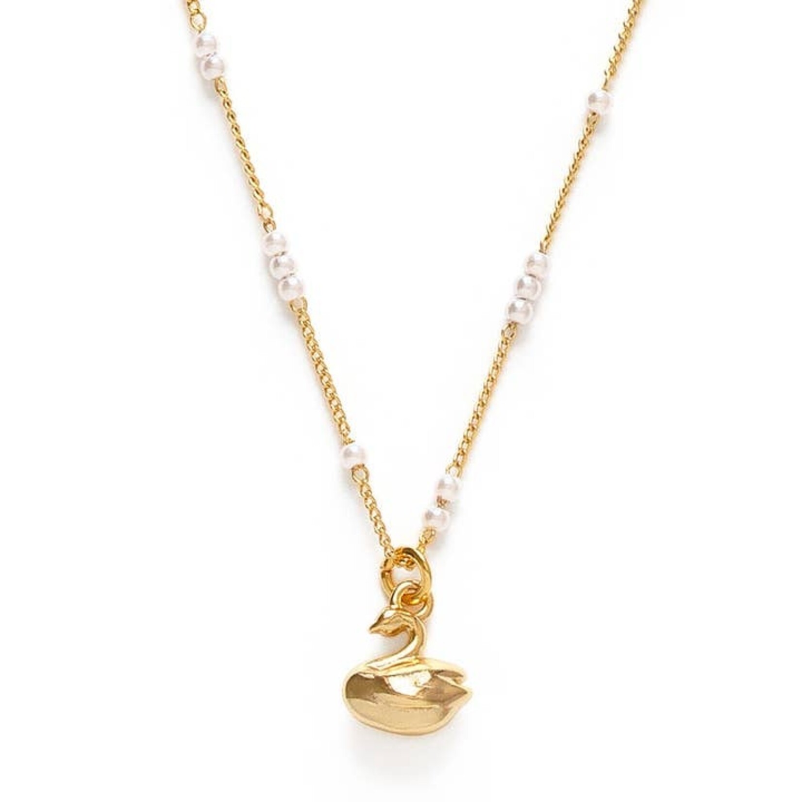 A Mano Tiny Swan on Pearl Station Chain Necklace