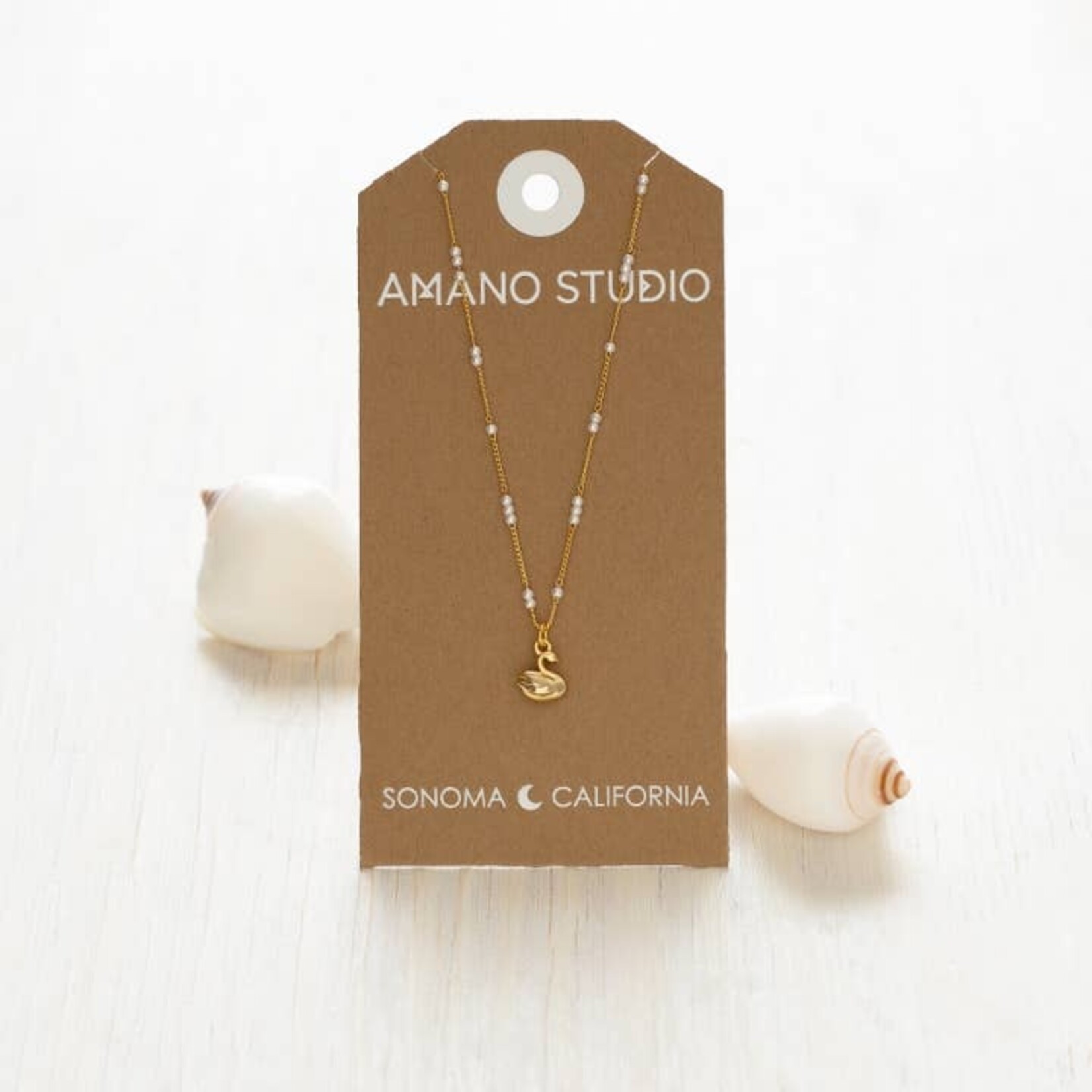A Mano Tiny Swan on Pearl Station Chain Necklace