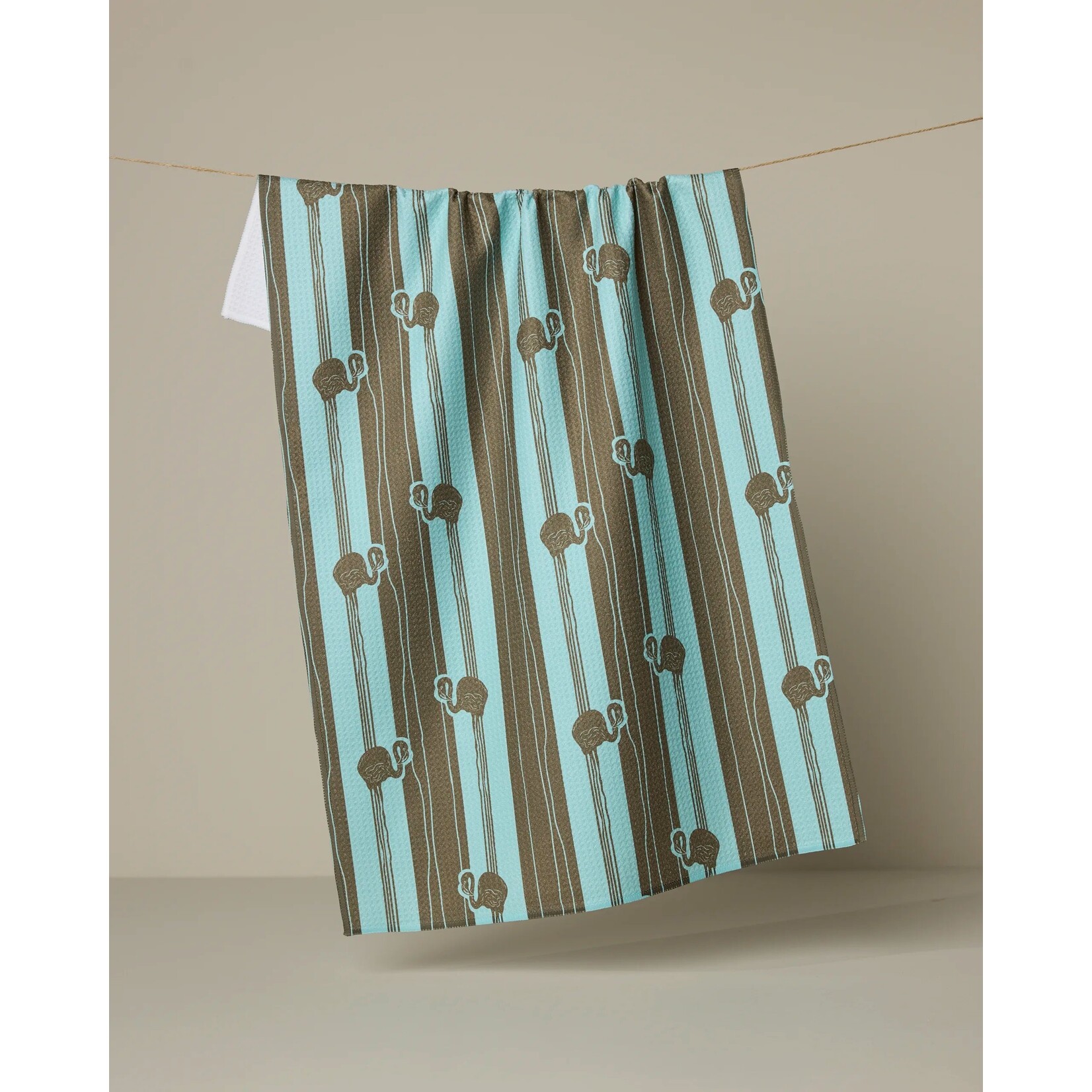 Geometry Flamingo Stripe Teal Geometry Tea Towel