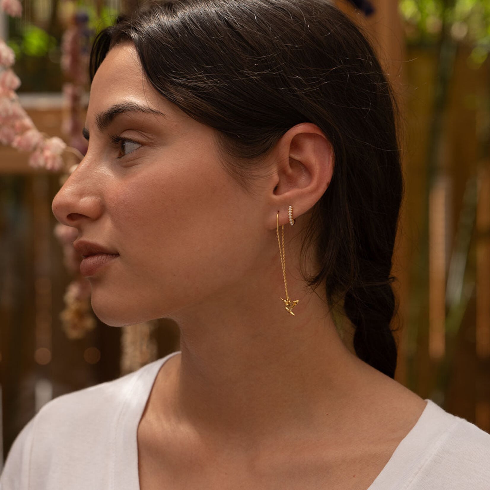 A Mano Hummingbird Threader Earrings