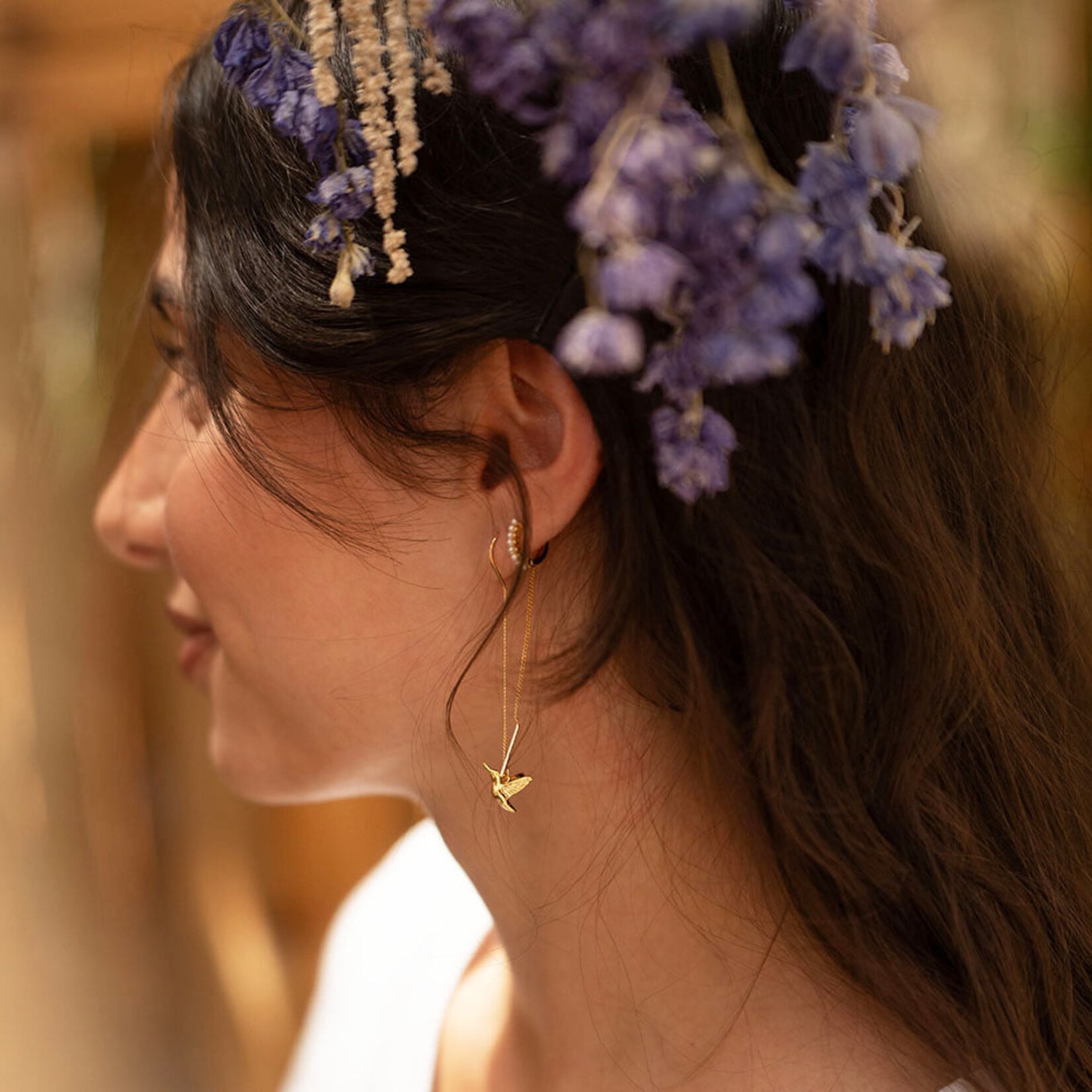 A Mano Hummingbird Threader Earrings