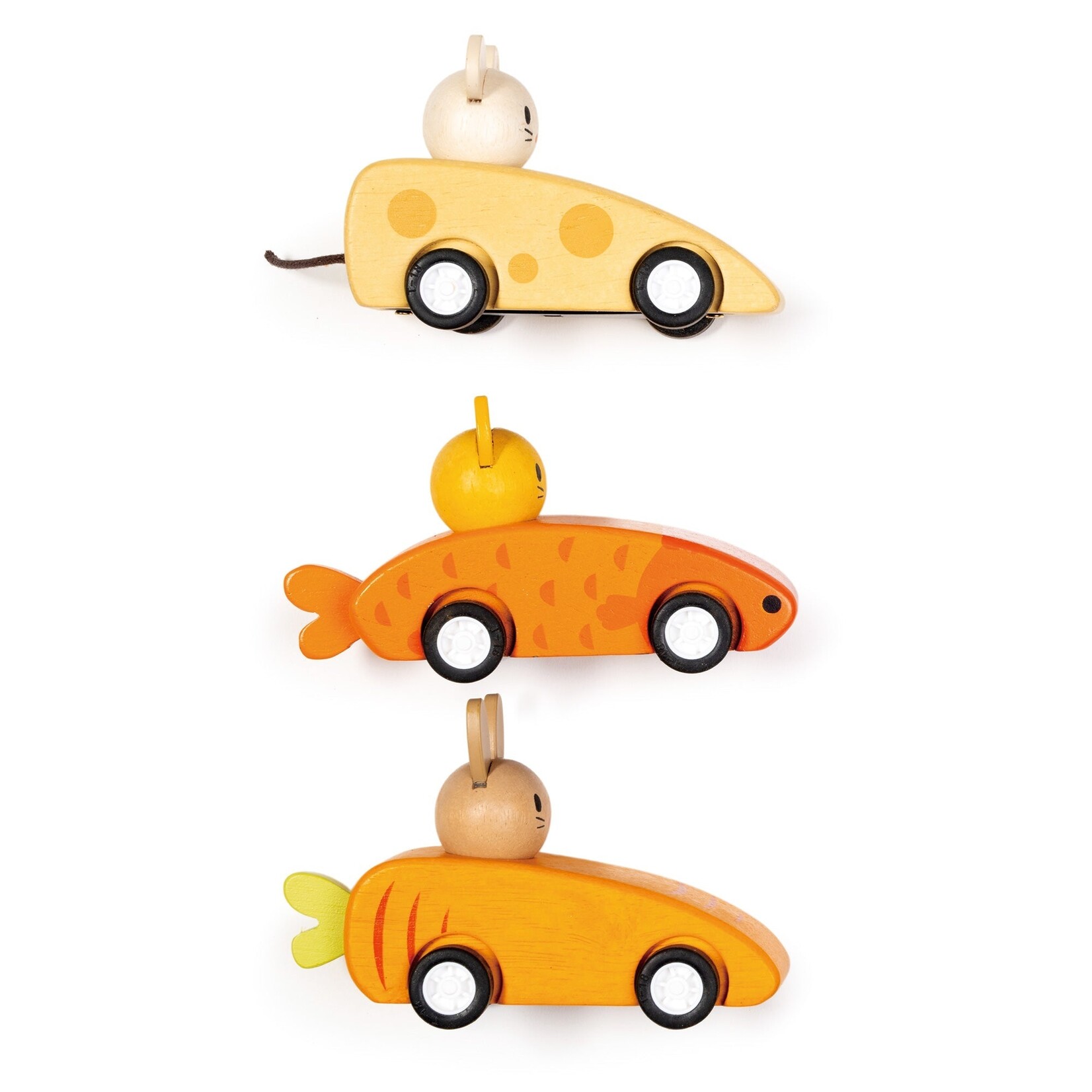 Mentari Toys Wooden Animal Friends Pull-Back Racing Cars