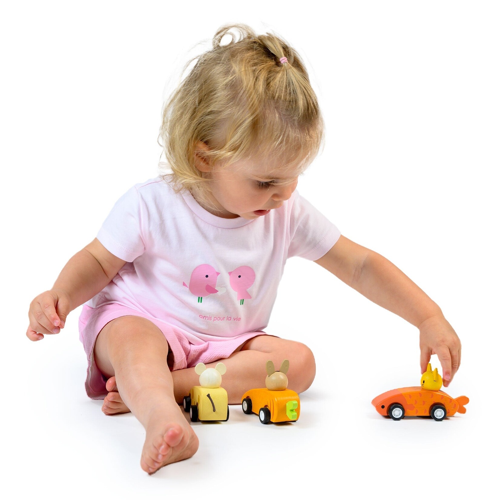 Mentari Toys Wooden Animal Friends Pull-Back Racing Cars