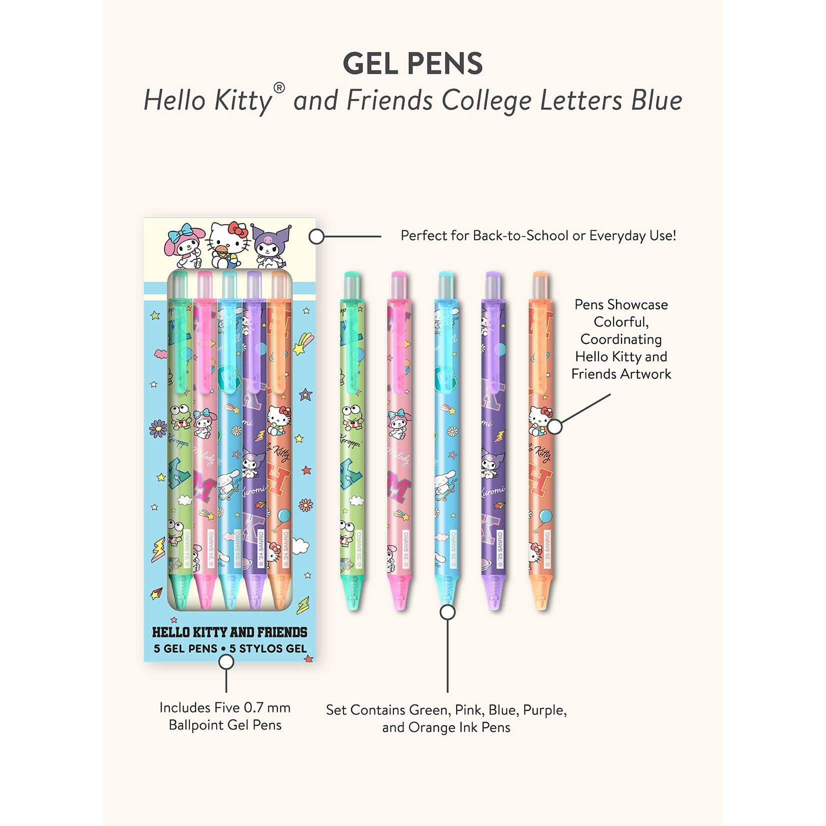 Studio oh! Hello Kitty and Friends College Letters Blue Gel Pen Set