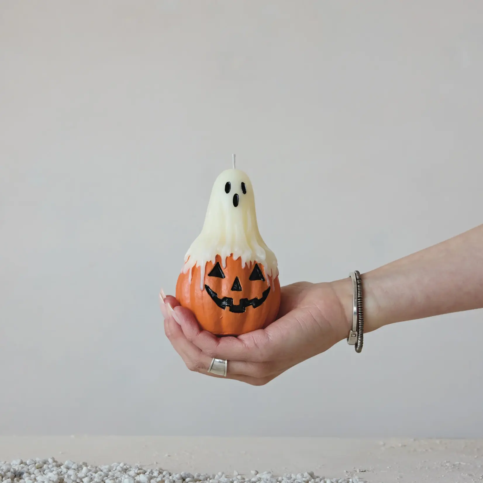 Creative Coop Ghost on Jack-O-Lantern Candle