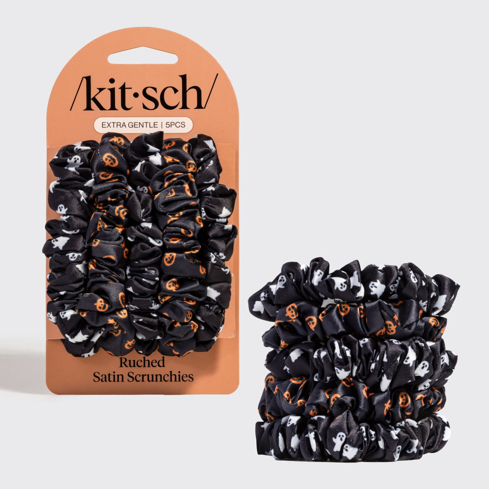 Kitsch Ghosts & Pumpkins Satin Scrunchies Set