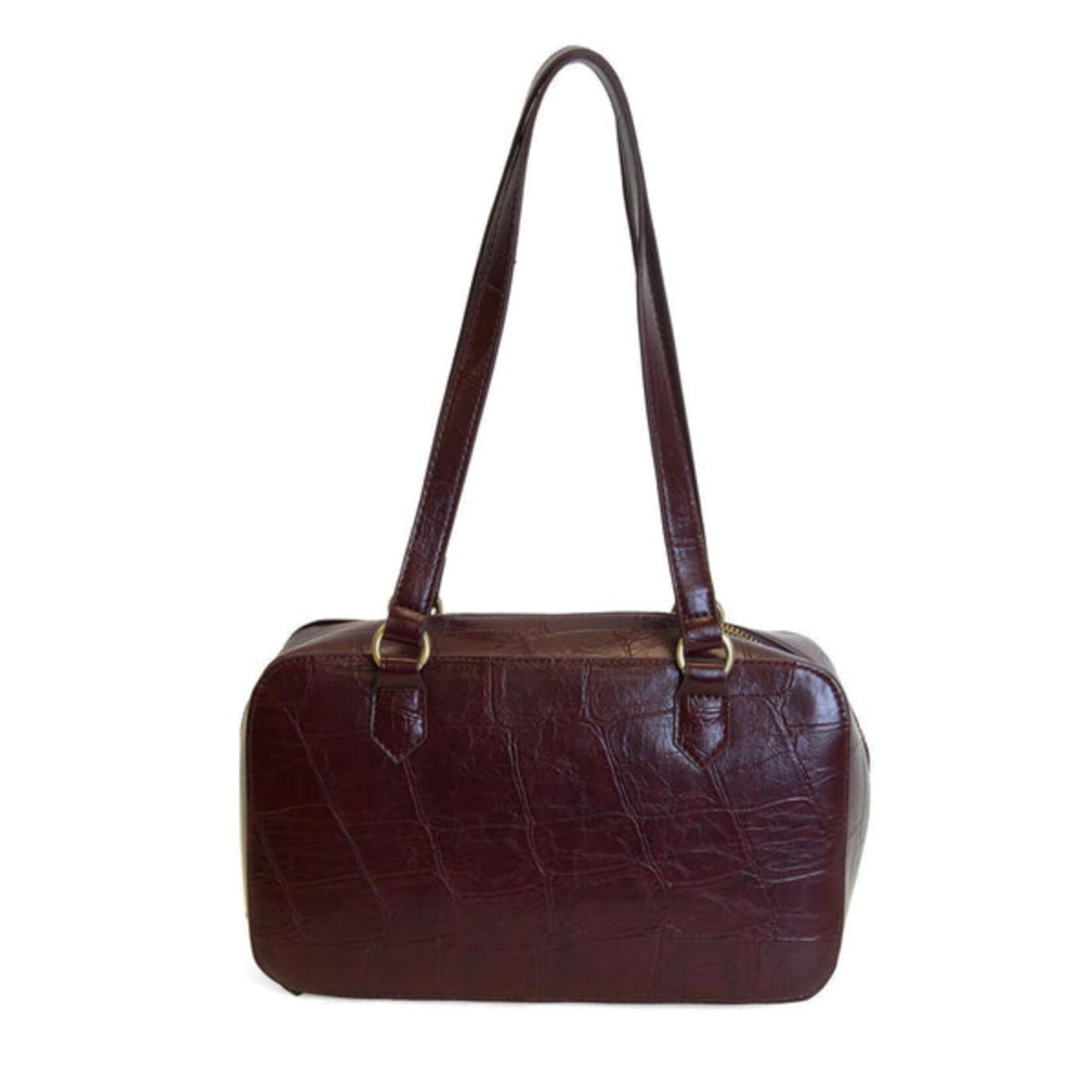 Joy Accessories Jackie Faux Croc Boston Shoulder Bag in Burgundy