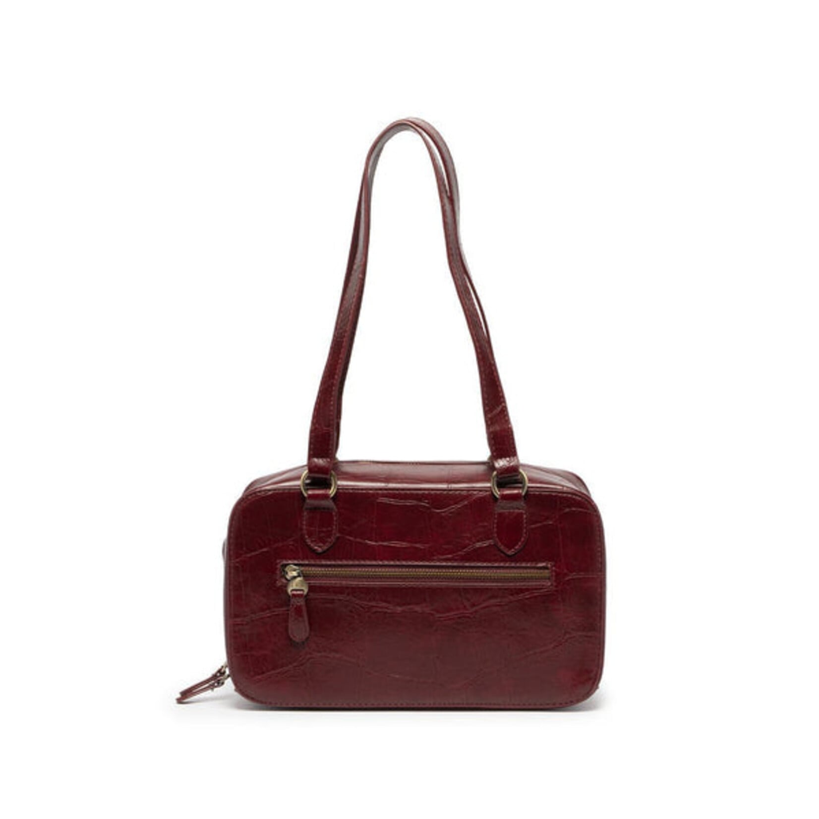 Joy Accessories Jackie Faux Croc Boston Shoulder Bag in Burgundy