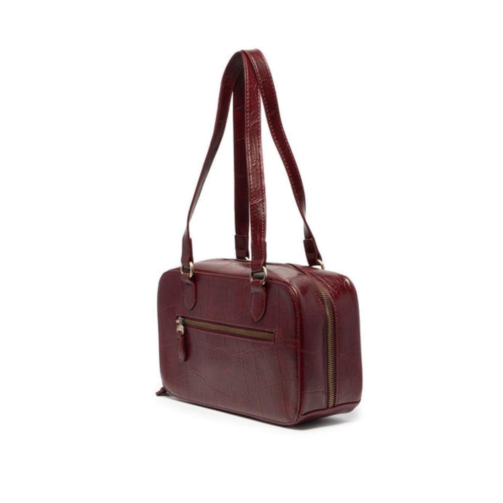 Joy Accessories Jackie Faux Croc Boston Shoulder Bag in Burgundy
