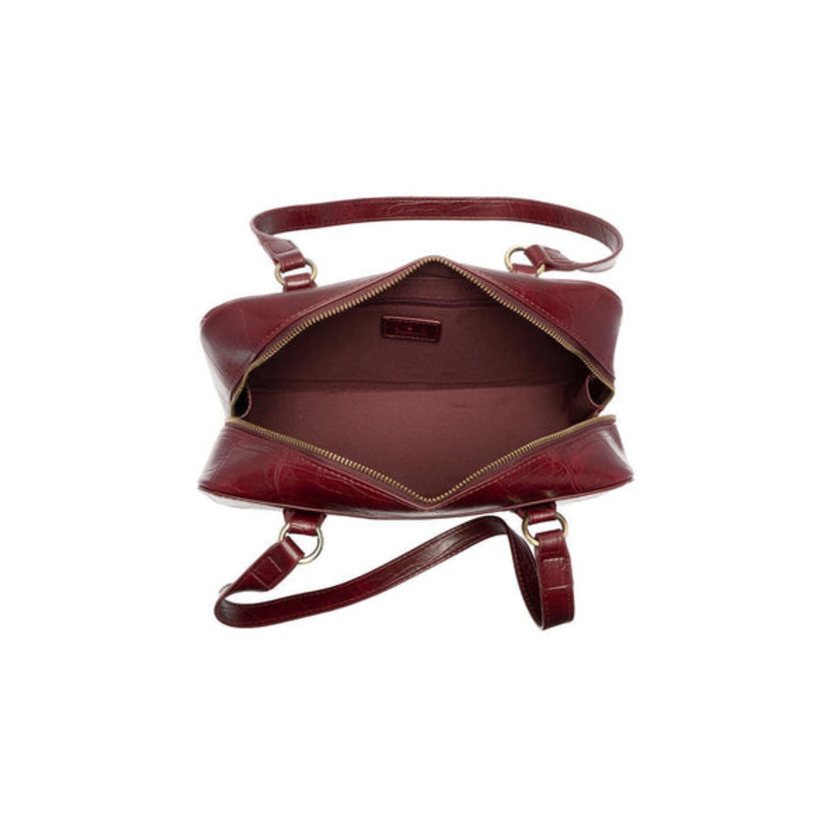 Joy Accessories Jackie Faux Croc Boston Shoulder Bag in Burgundy